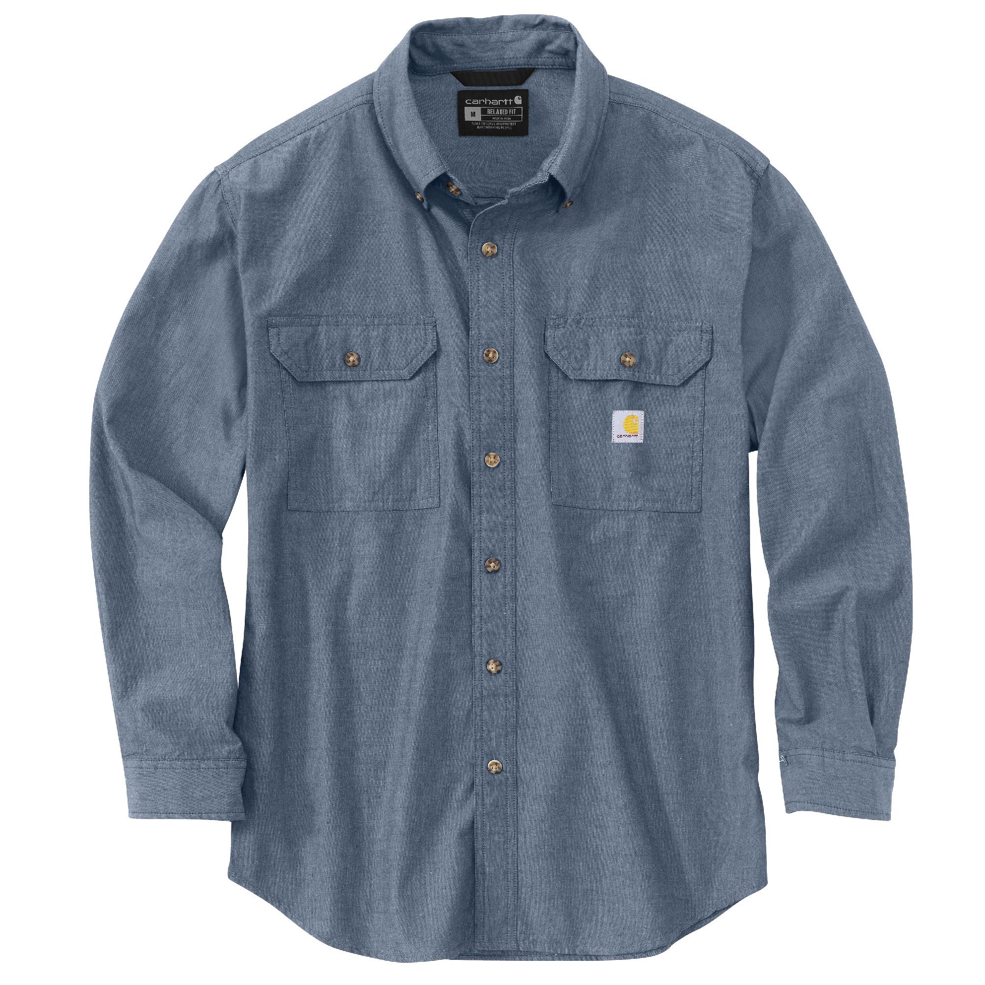 Camisa de botones de manga larga de chambray azul para hombre Carhartt (Talla Grande)