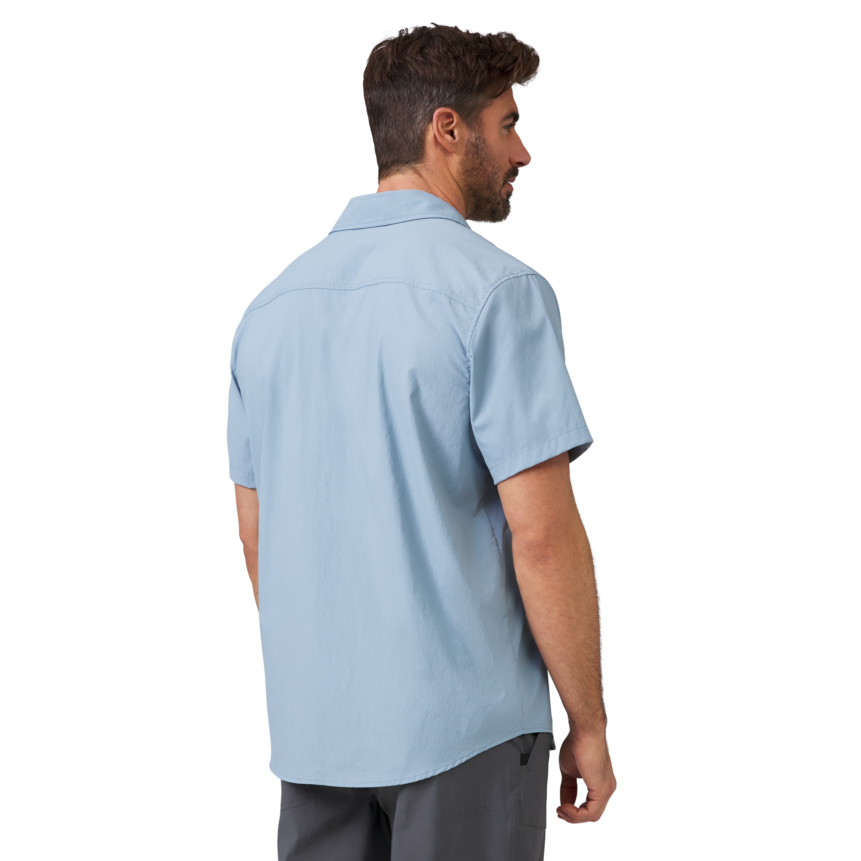 Camisa de botones sólidos de manga corta en azul para hombre de Free Country (XL)