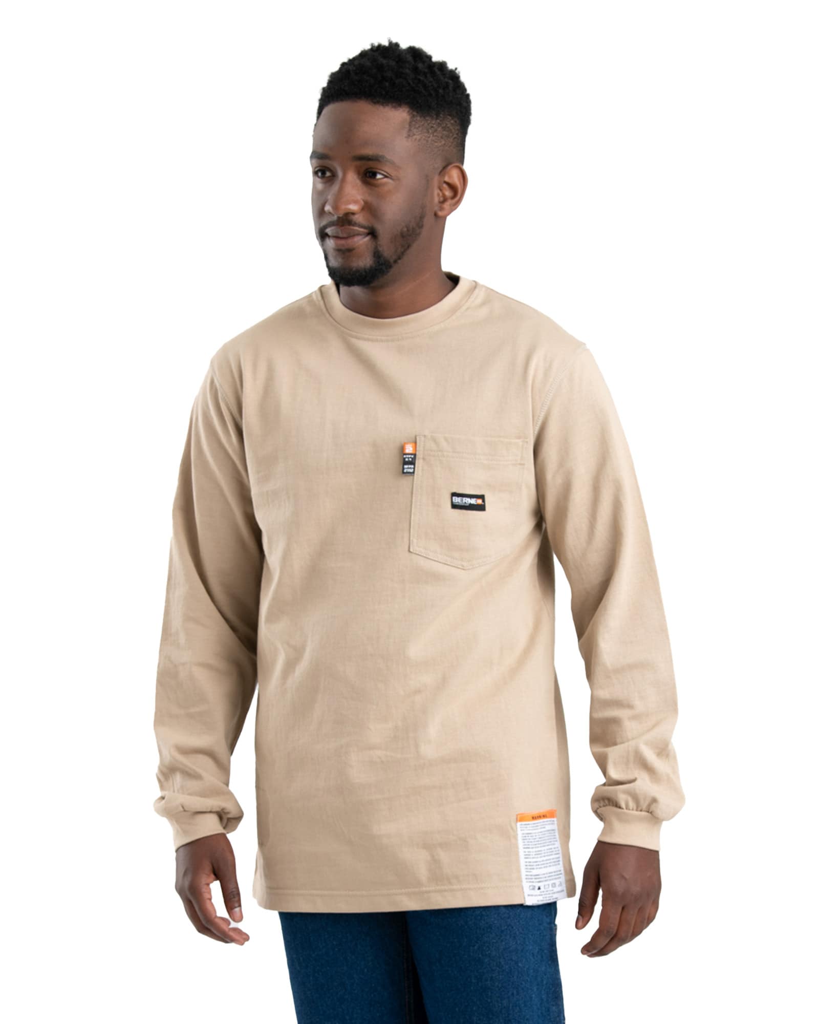 Playera sólida de manga larga para hombre en color café (2XL) de BERNE APPAREL