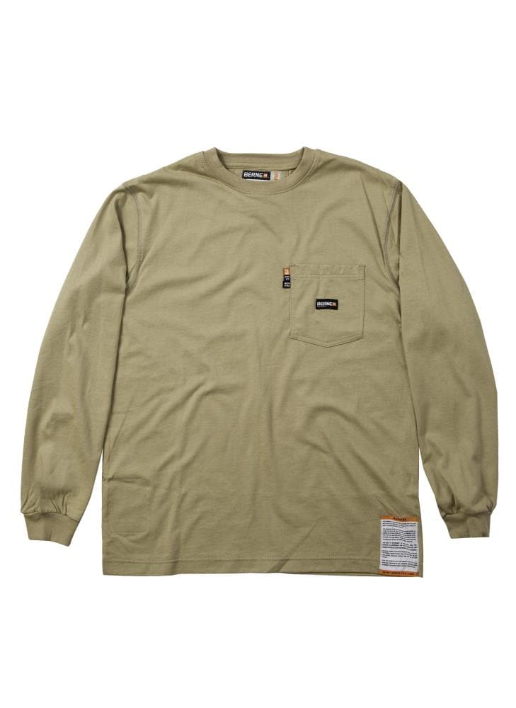 Playera sólida de manga larga para hombre en color café (2XL) de BERNE APPAREL