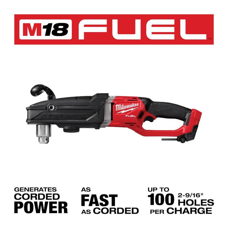 Milwaukee M18 FUEL 18V Lithium-Ion Brushless Cordless GEN 2 SUPER HAWG Taladro de Ángulo Recto de 1/2 pulgadas y Taladro de Ángulo Recto Hole Hawg - 2809-20-2807-20