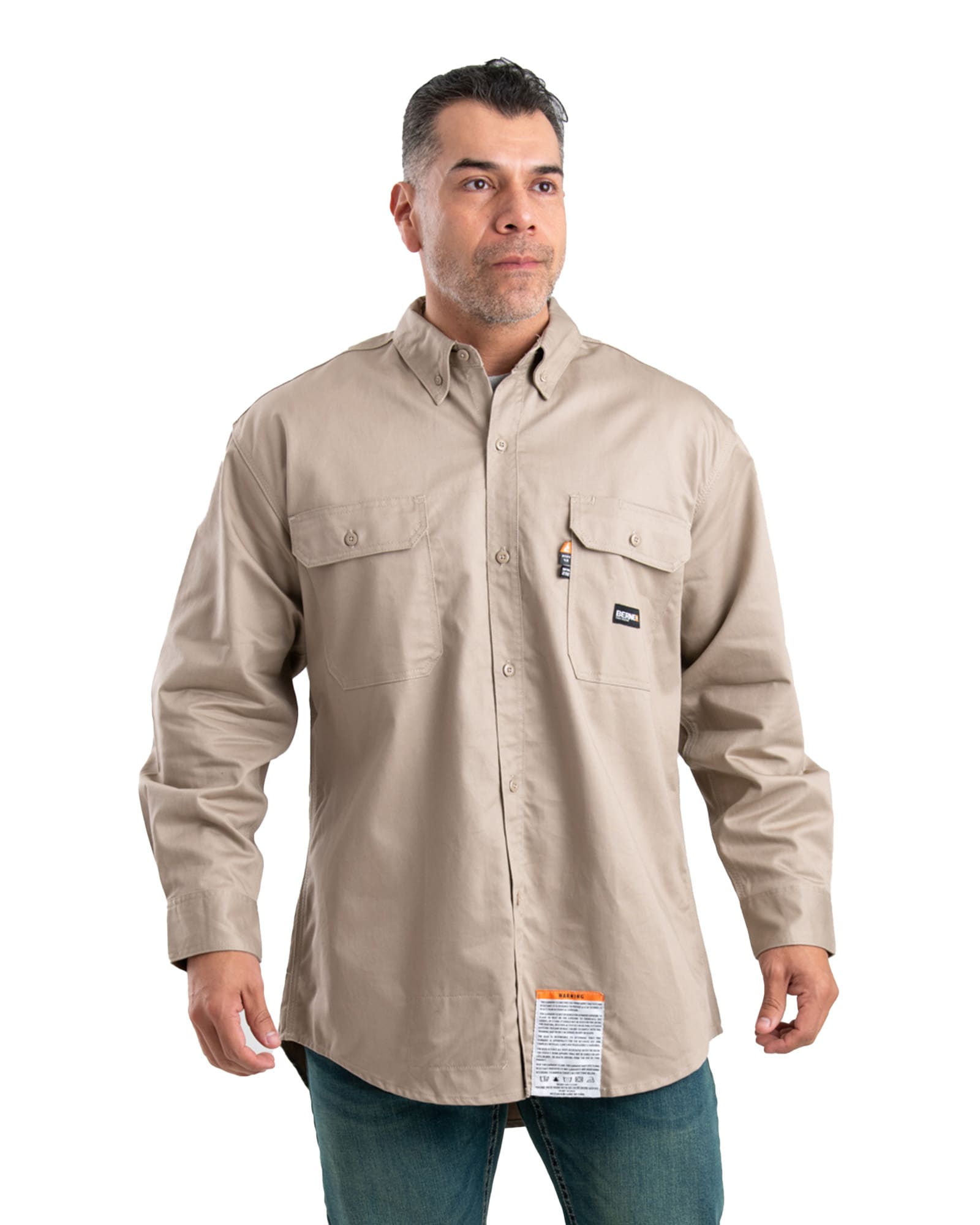 Camisa de botones de manga larga de twill marrón para hombre (Talla 6XL)