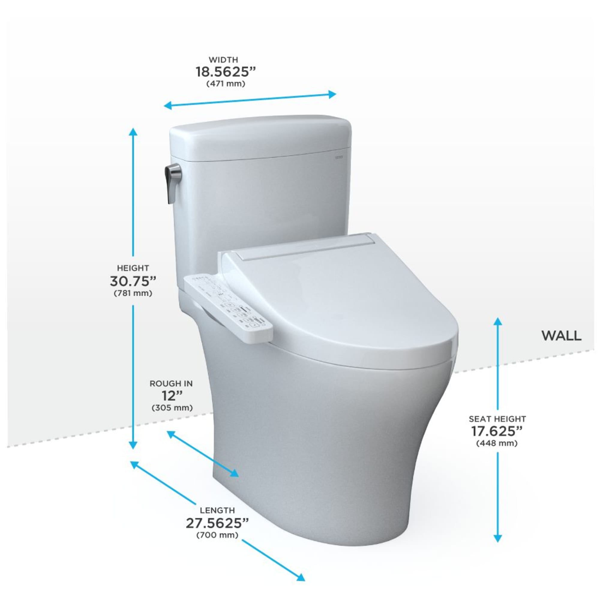 TOTO Algodón Blanco de Doble Descarga Alargado Altura Estándar Cierre Suave Taza Bidet de 2 Piezas 12 Pulgadas Rough-In Etiqueta WaterSense 1.28 GPF MW4363074CEMFGN-01