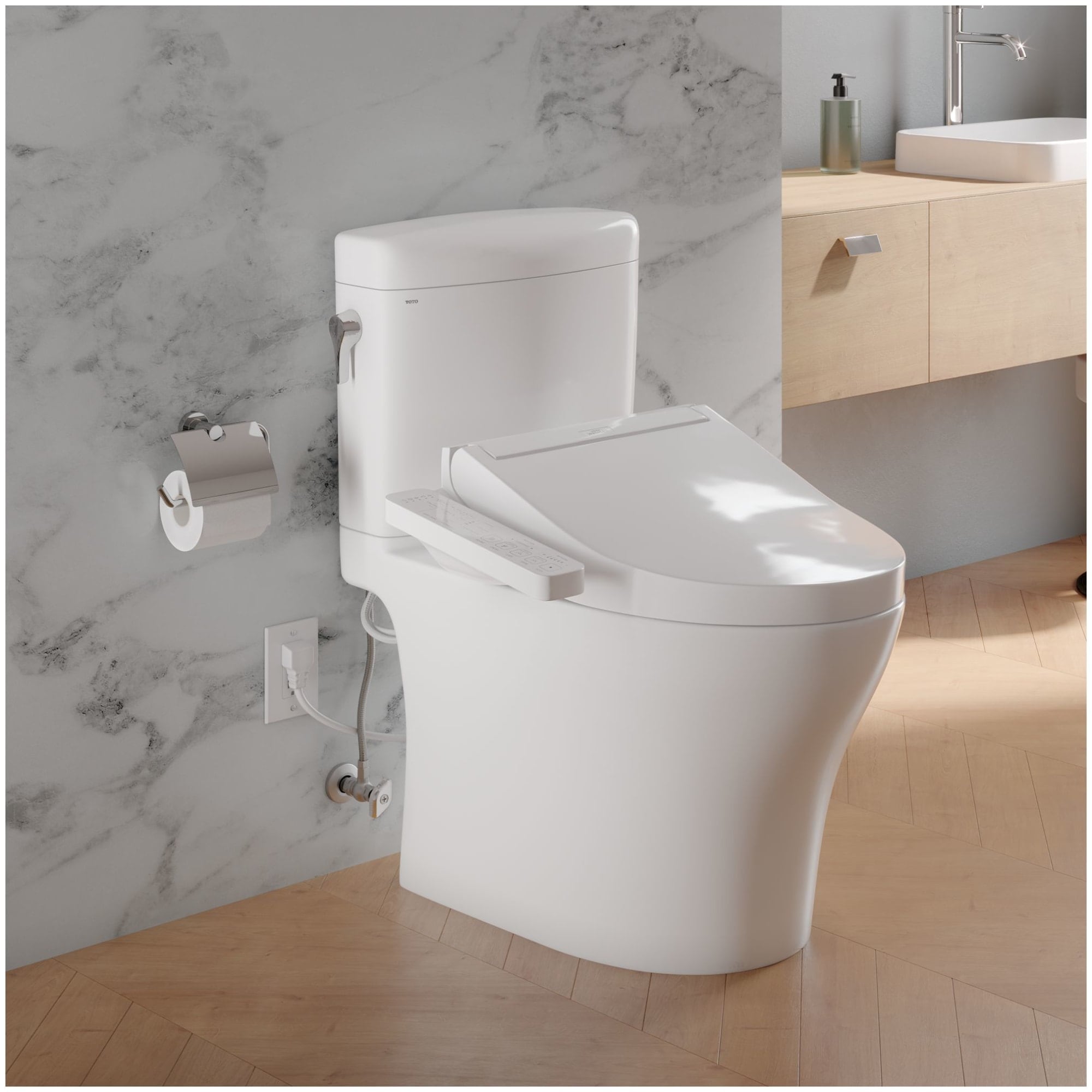 TOTO Algodón Blanco de Doble Descarga Alargado Altura Estándar Cierre Suave Taza Bidet de 2 Piezas 12 Pulgadas Rough-In Etiqueta WaterSense 1.28 GPF MW4363074CEMFGN-01