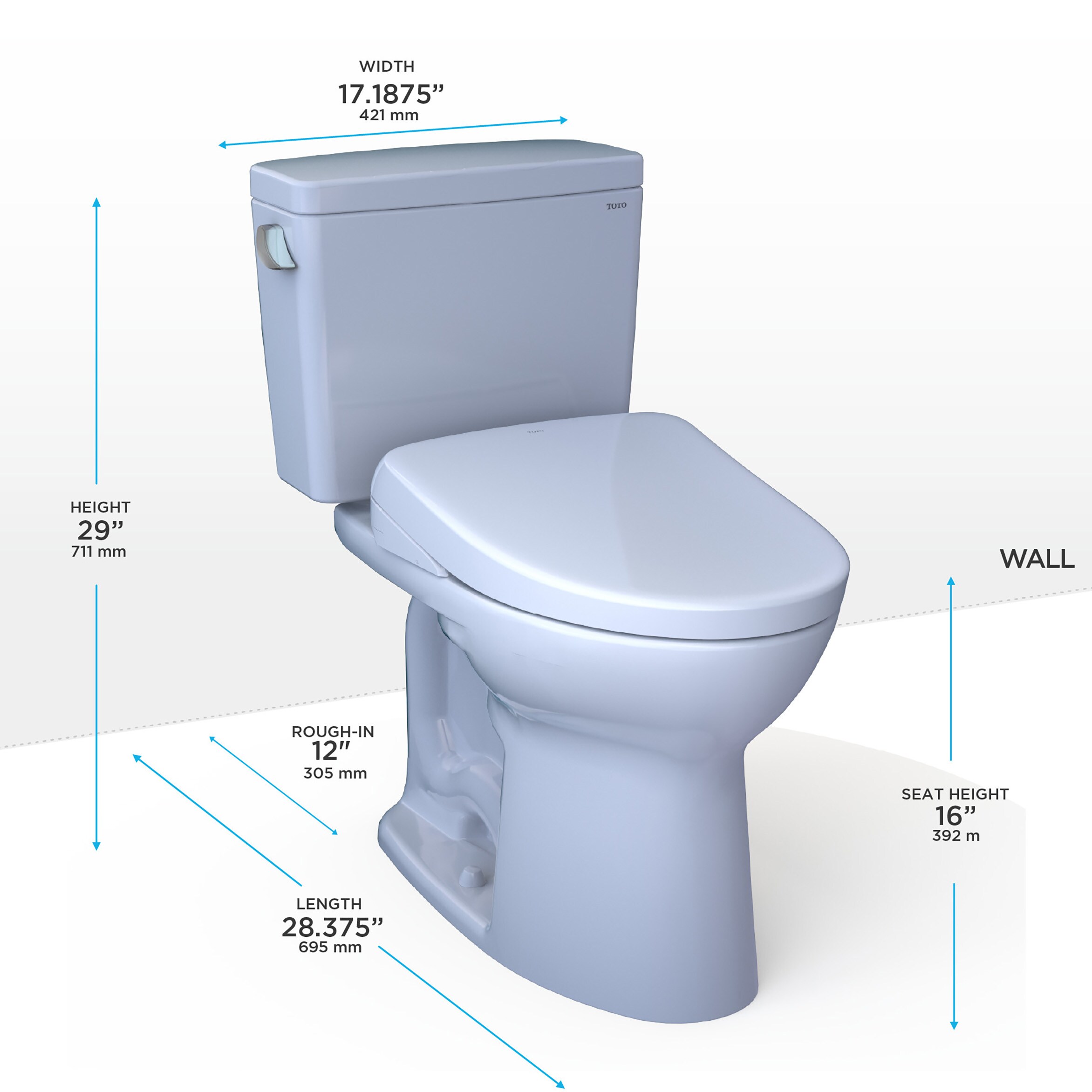 TOTO Drake Algodón Blanco Individual Alargado Altura Personalizada Cierre Suave de 2 Piezas con Bidet Áspero de 12 pulgadas y 1.28 GPF MW7764726CEGA-01
