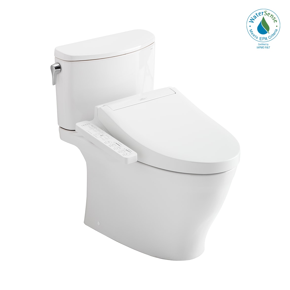 Bidet TOTO Washlet+ Blanco Algodón Individual Alargado Altura estándar Cierre suave de 2 piezas de 12 pulgadas Etiqueta WaterSense 1.0 GPF MW4423074CUFG-01