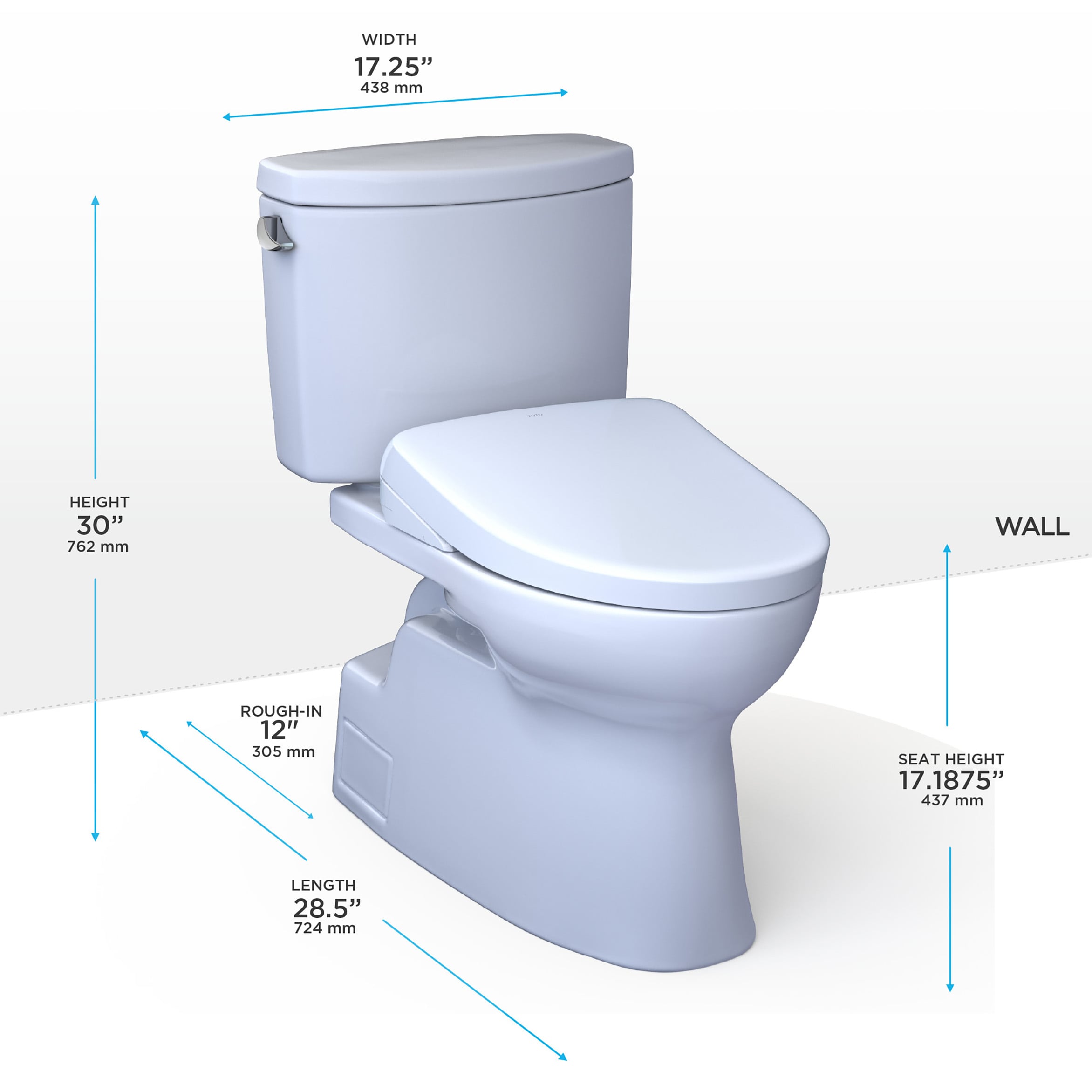 TOTO WASHLET+ Blanco Algodón Solitario Alargado Altura de Silla Suave Cierre Suave 2-piezas Bidet 12-pulgadas de Alto 1.28 GPF MW4744726CEFGA-01