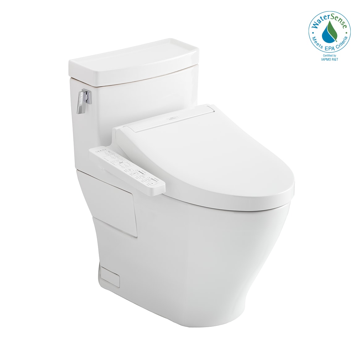 TOTO Washlet+ Blanco de Algodón Individual Alargado Estilo Estándar Altura Suave Cierre 1 Pieza Bidet con Descarga Suave de 12 pulgadas Etiqueta WaterSense de 1.28 GPF MW6243074CEFG-01