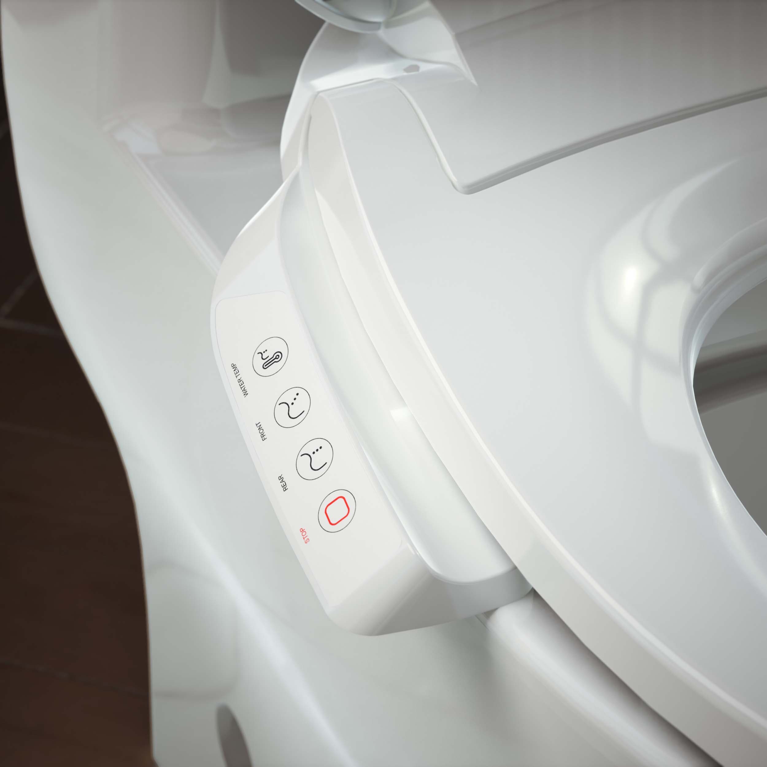 Asiento de bidé para inodoro alargado con cierre suave, calentado y de plástico blanco KOHLER PureWash E545