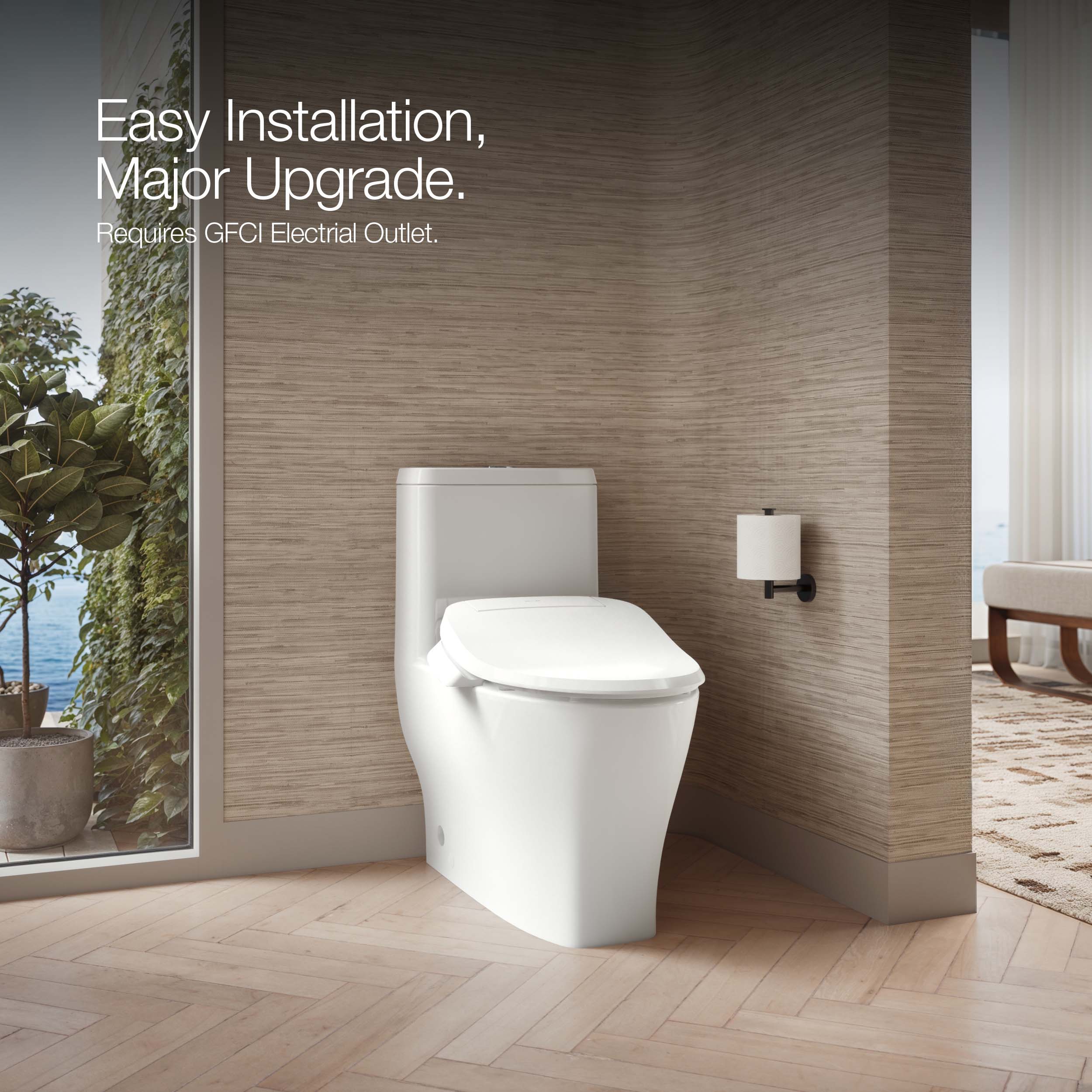 Asiento de bidé para inodoro alargado con cierre suave, calentado y de plástico blanco KOHLER PureWash E545