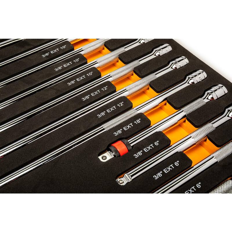 Juego de herramientas GEARWRENCH de trinquetes con unidad de 3/8 pulgadas y 90 dientes en bandeja de espuma EVA (17 piezas) - 89076