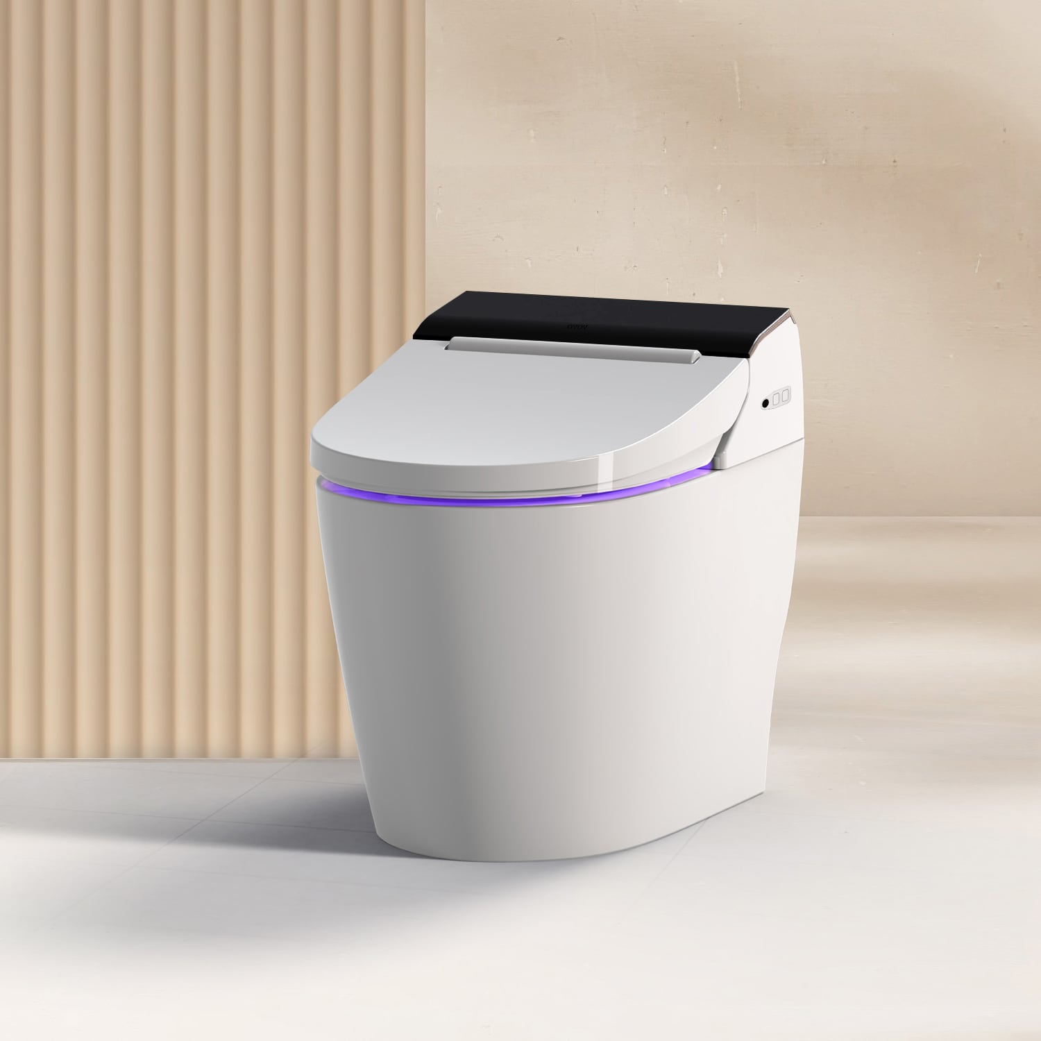 VOVO STYLEMENT Inodoro de una pieza con tecnología UV-A LED blanco/negro de doble descarga, alargado con altura estándar, cierre suave inteligente, con bidé integrado, de 12 pulgadas de montaje, etiquetado WaterSense de 1.6 GPF TCB-8100B.