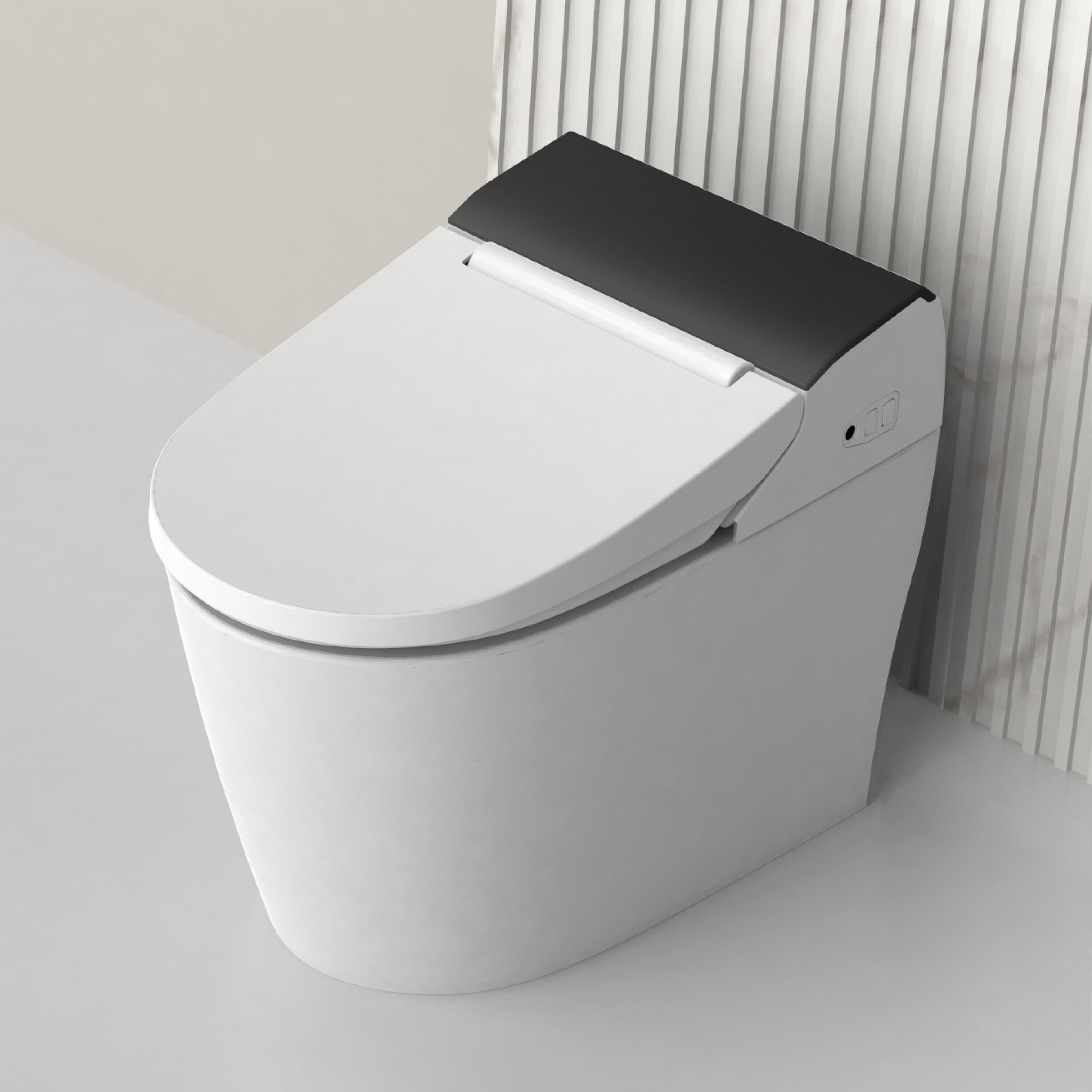 VOVO STYLEMENT Inodoro de una pieza con tecnología UV-A LED blanco/negro de doble descarga, alargado con altura estándar, cierre suave inteligente, con bidé integrado, de 12 pulgadas de montaje, etiquetado WaterSense de 1.6 GPF TCB-8100B.