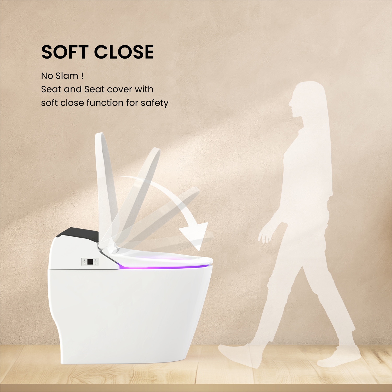 VOVO STYLEMENT Inodoro de una pieza con tecnología UV-A LED blanco/negro de doble descarga, alargado con altura estándar, cierre suave inteligente, con bidé integrado, de 12 pulgadas de montaje, etiquetado WaterSense de 1.6 GPF TCB-8100B.