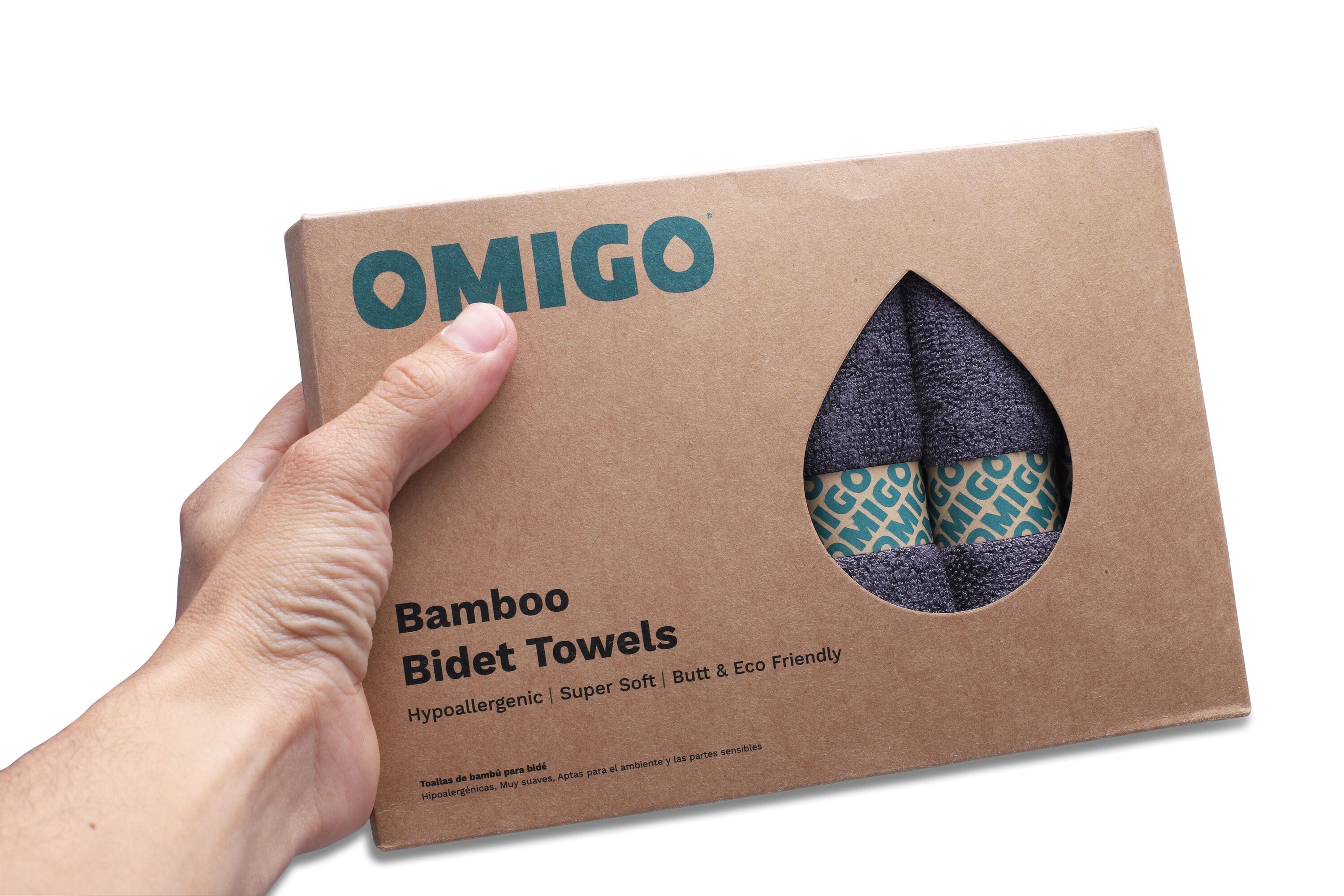 Toallas para bidé de bambú Brondell Omigo, Paquete de 6, Carbón