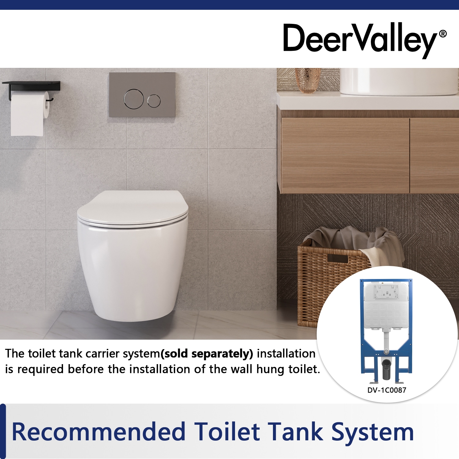 Taza de baño colgante alargada blanca DeerValley Liberty DV-1F0069