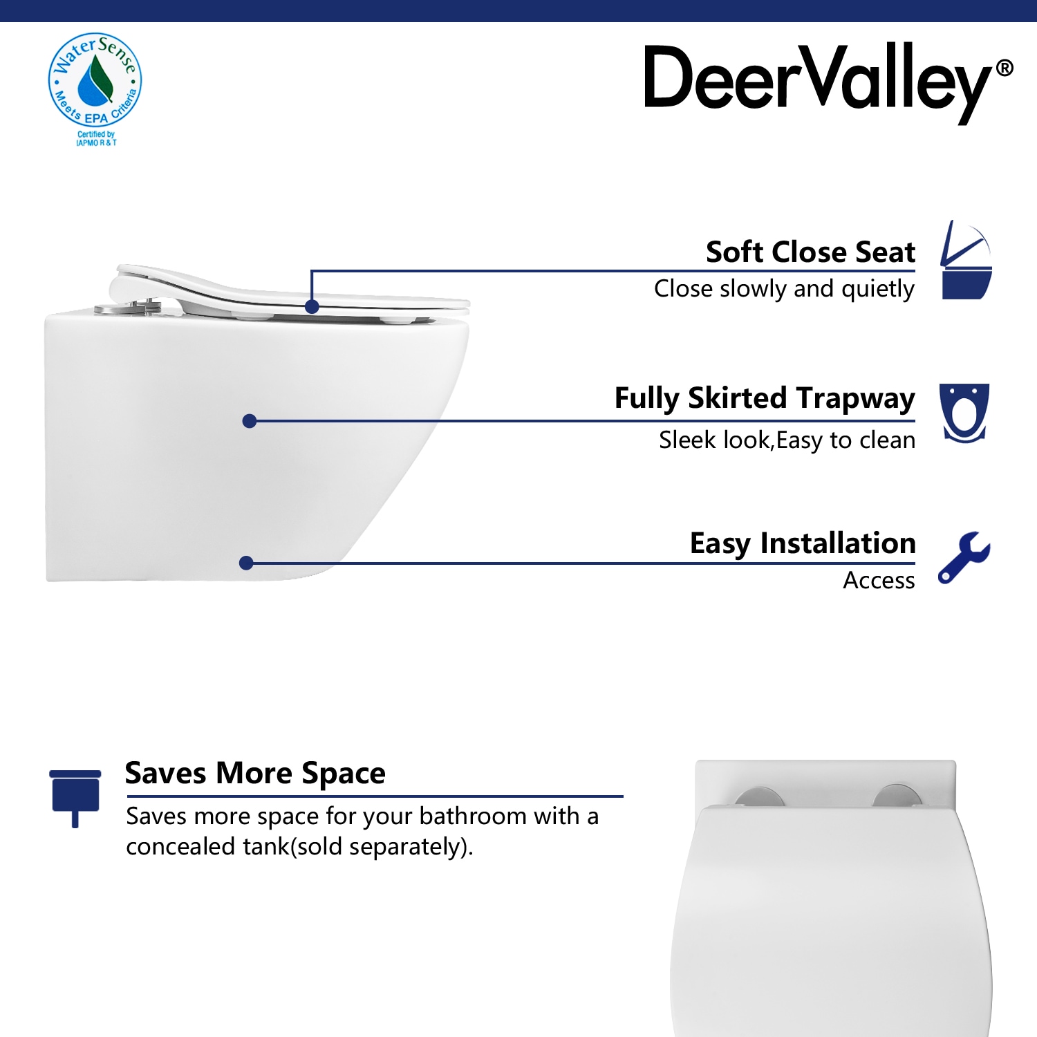 Taza de baño colgante alargada blanca DeerValley Liberty DV-1F0069