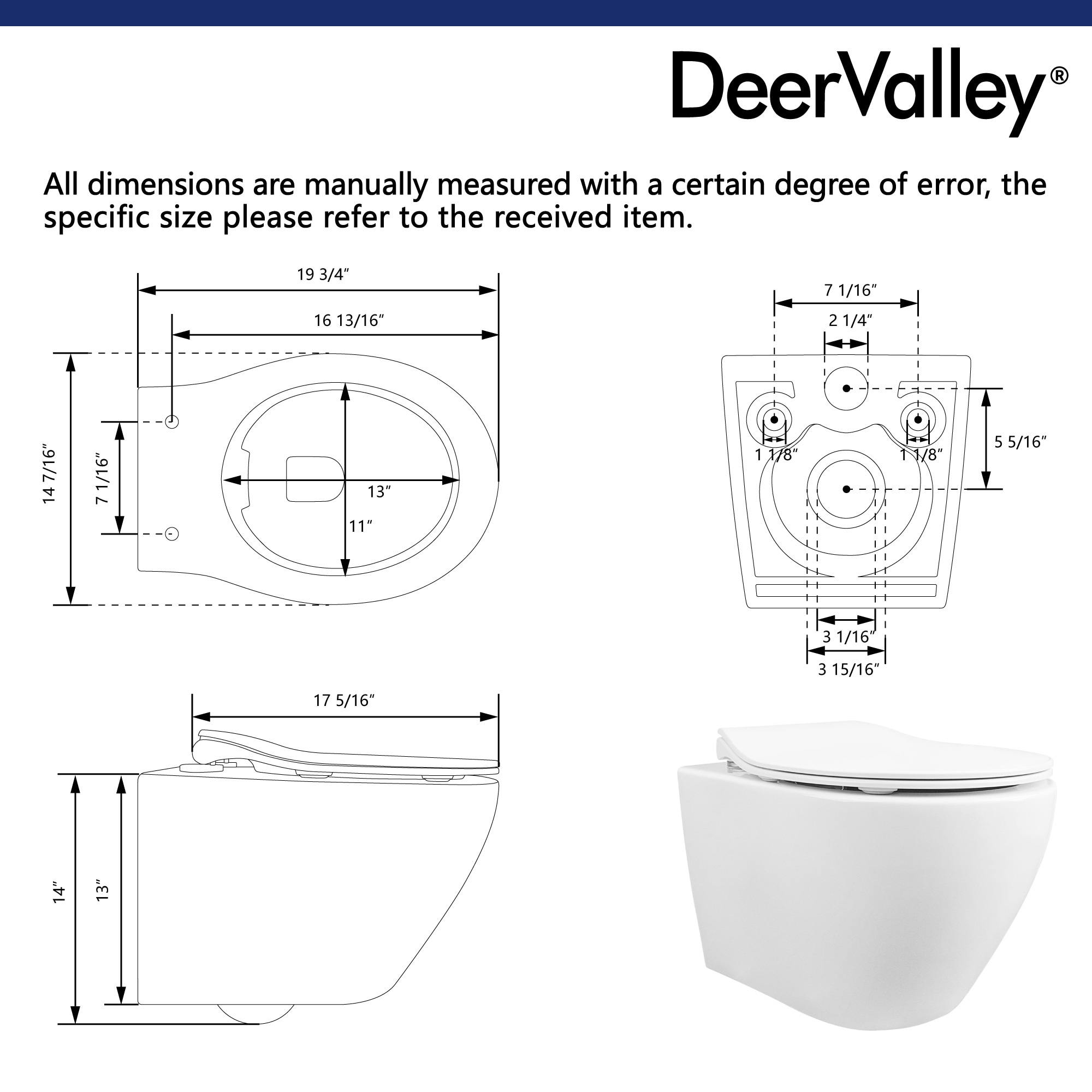 Taza de baño colgante alargada blanca DeerValley Liberty DV-1F0069