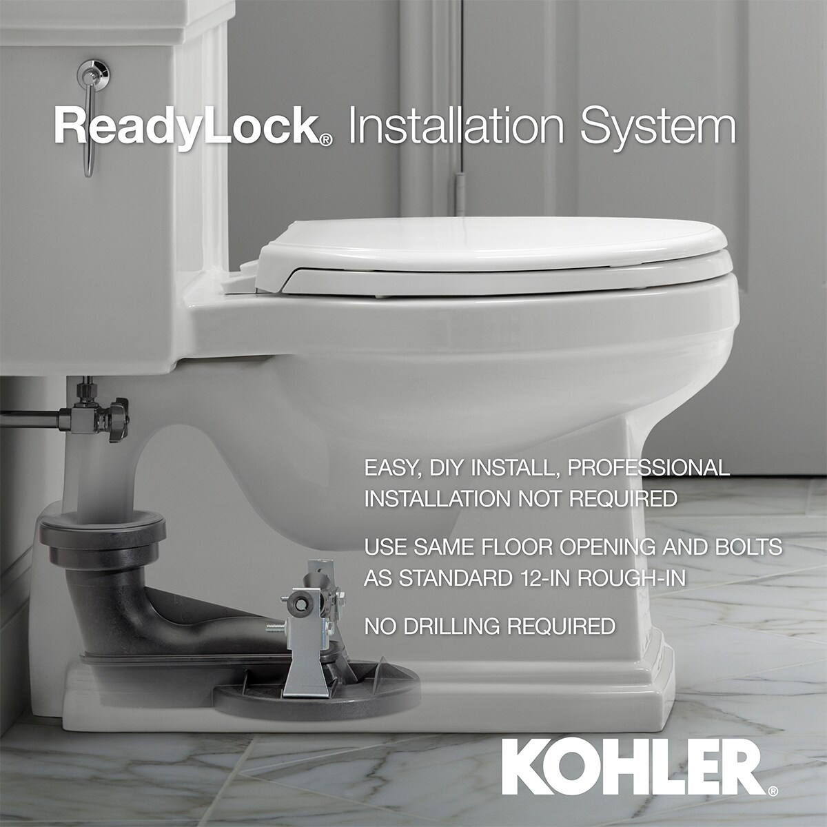 Taza de baño alargada de altura de silla en color gris hielo Cimarron de KOHLER con descarga de 12 pulgadas - K-5309-95