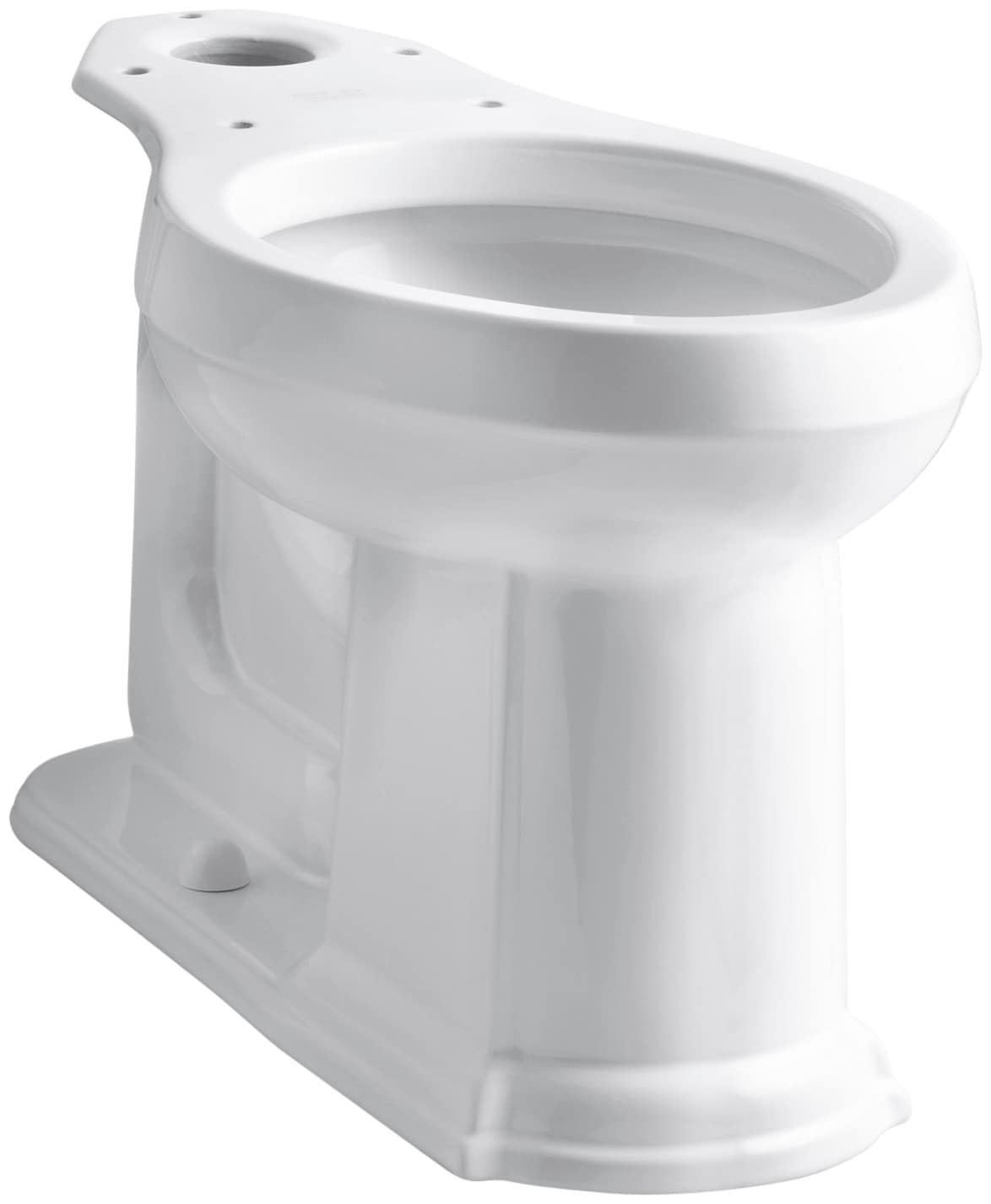 Taza de baño alargada en blanco Devonshire de altura de silla de montar KOHLER con descarga de 12 pulgadas.