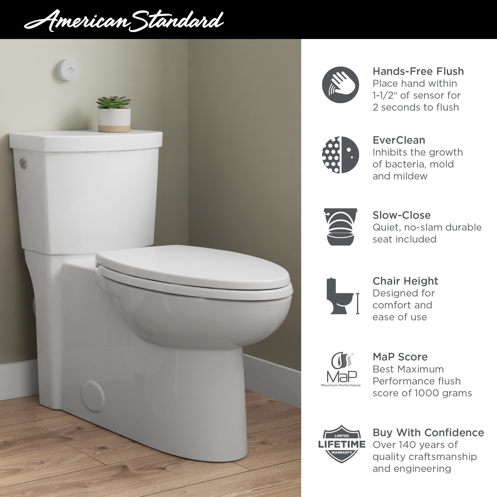Taza de baño alargada de altura de silla American Standard Cadet en blanco con 12 pulgadas de separación áspera 3075000.020