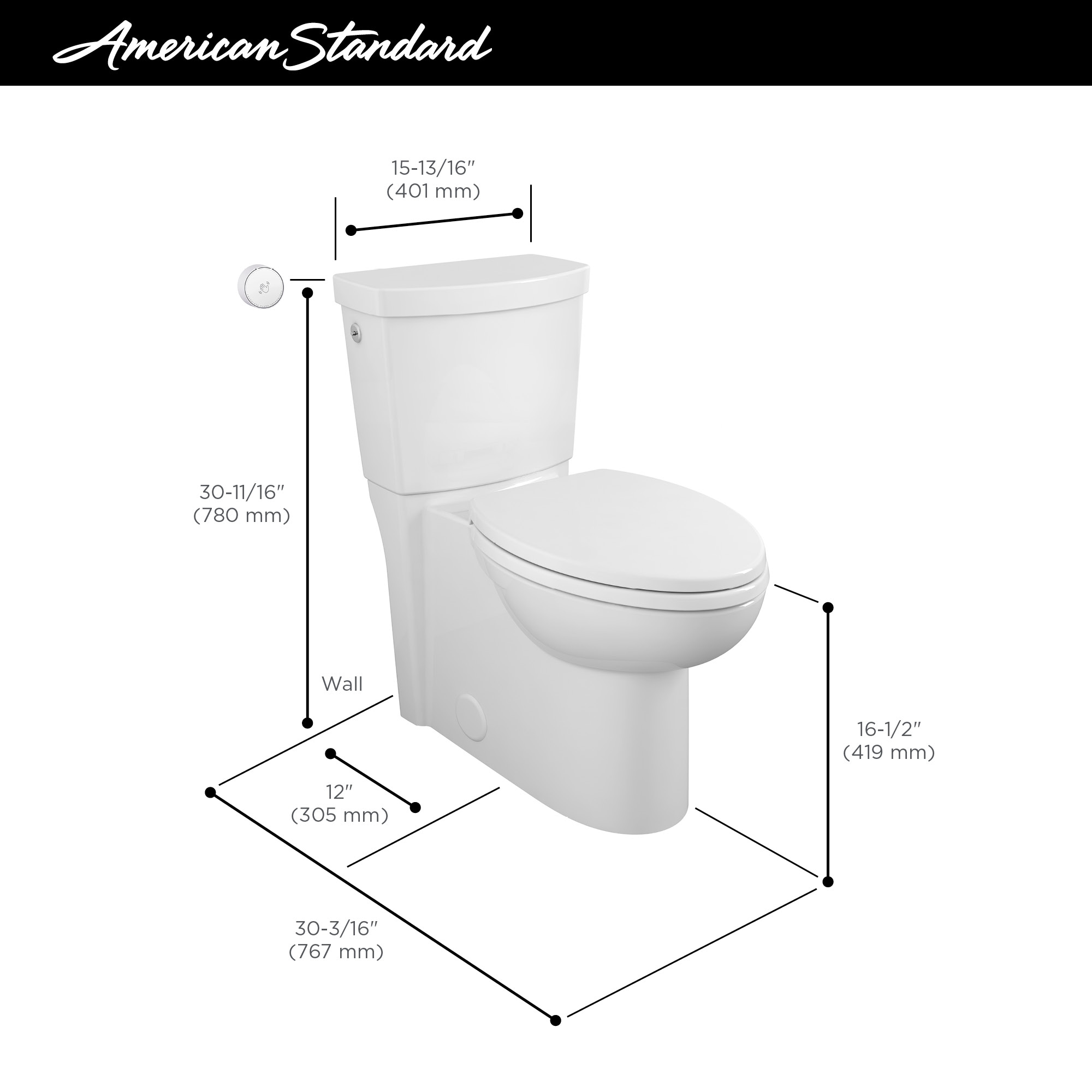 Taza de baño alargada de altura de silla American Standard Cadet en blanco con 12 pulgadas de separación áspera 3075000.020