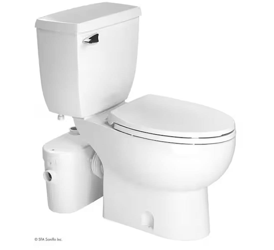 Taza de baño alargada de altura de silla blanca SANIFLO con 7 pulgadas de desagüe