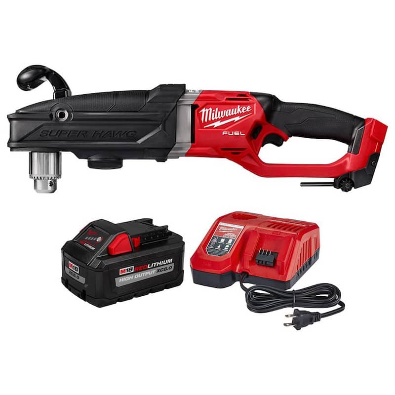 Milwaukee M18 FUEL 18V Lithium-Ion Brushless Cordless GEN 2 SUPER HAWG 1/2 in. Taladro de Ángulo Recto con Batería de 8.0 Ah y Cargador - 2809-20-48-59-1880
