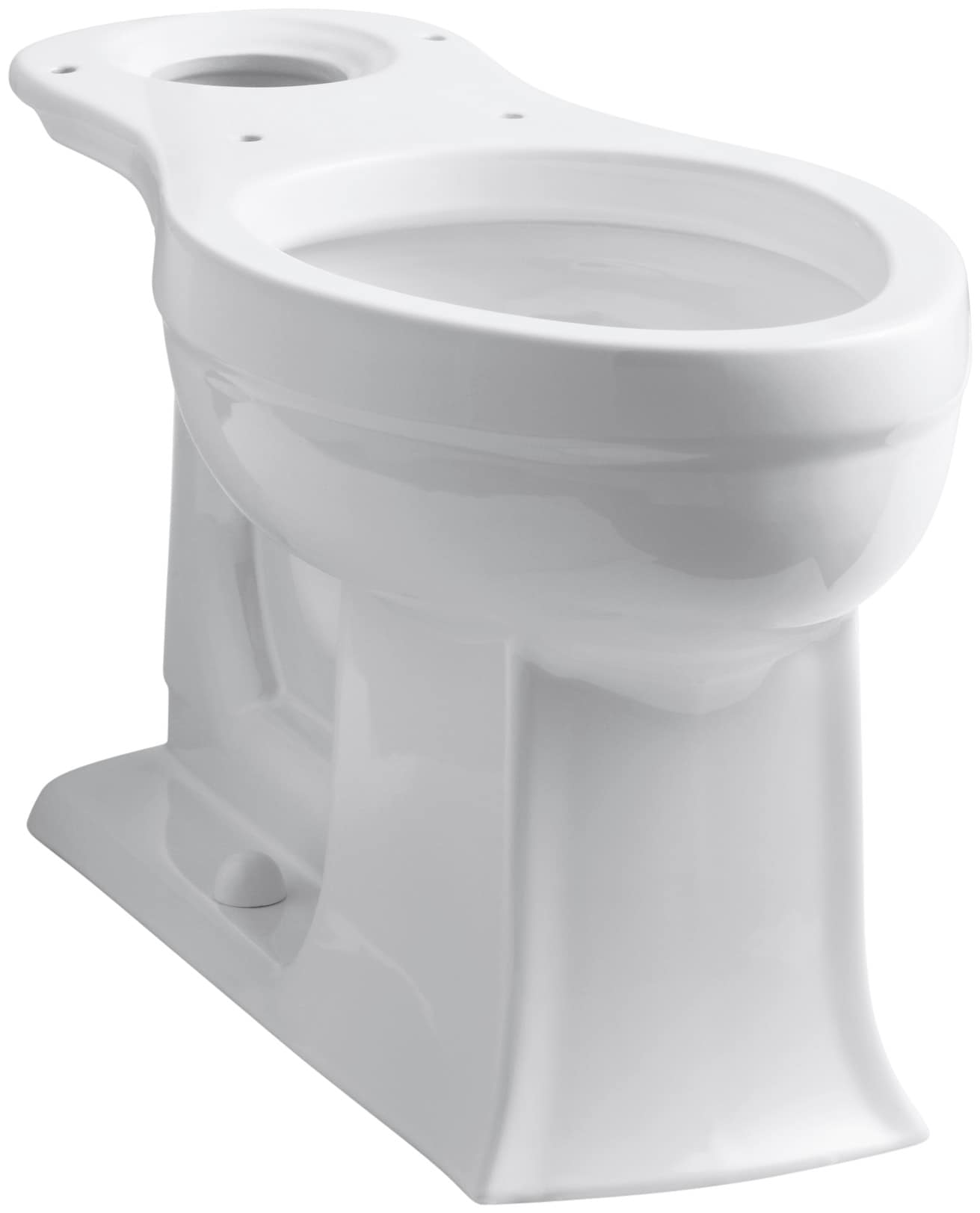 Taza de baño alargada de altura de silla color blanco marca KOHLER Archer con desagüe de 12 pulgadas de instalación.