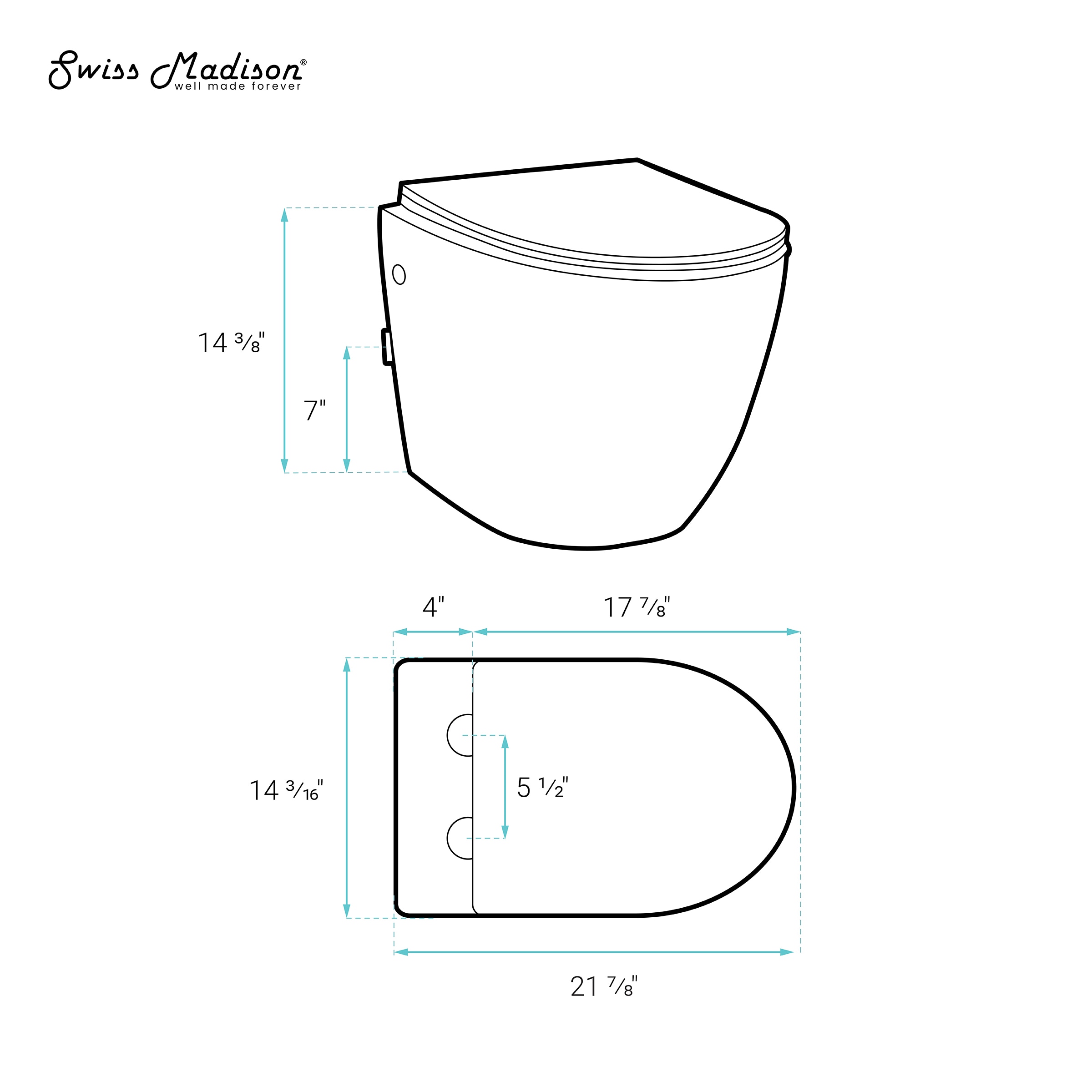 Bowl de baño colgante alargado en color negro mate Angers de Swiss Madison SM-25-BFANG05BK