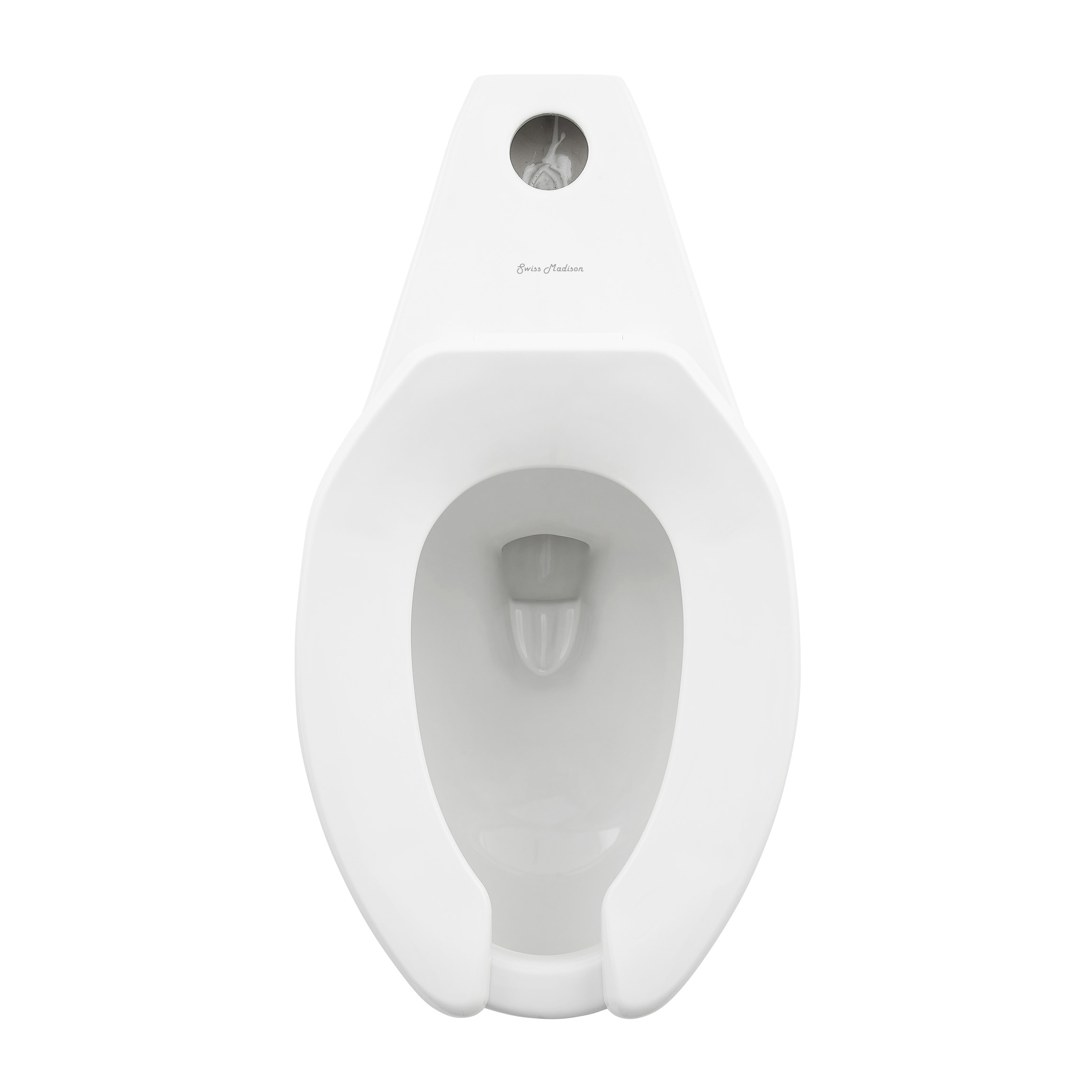 Taza de baño alargada en blanco brillante Swiss Madison Chalon con altura estándar de 7 pulgadas de desagüe.