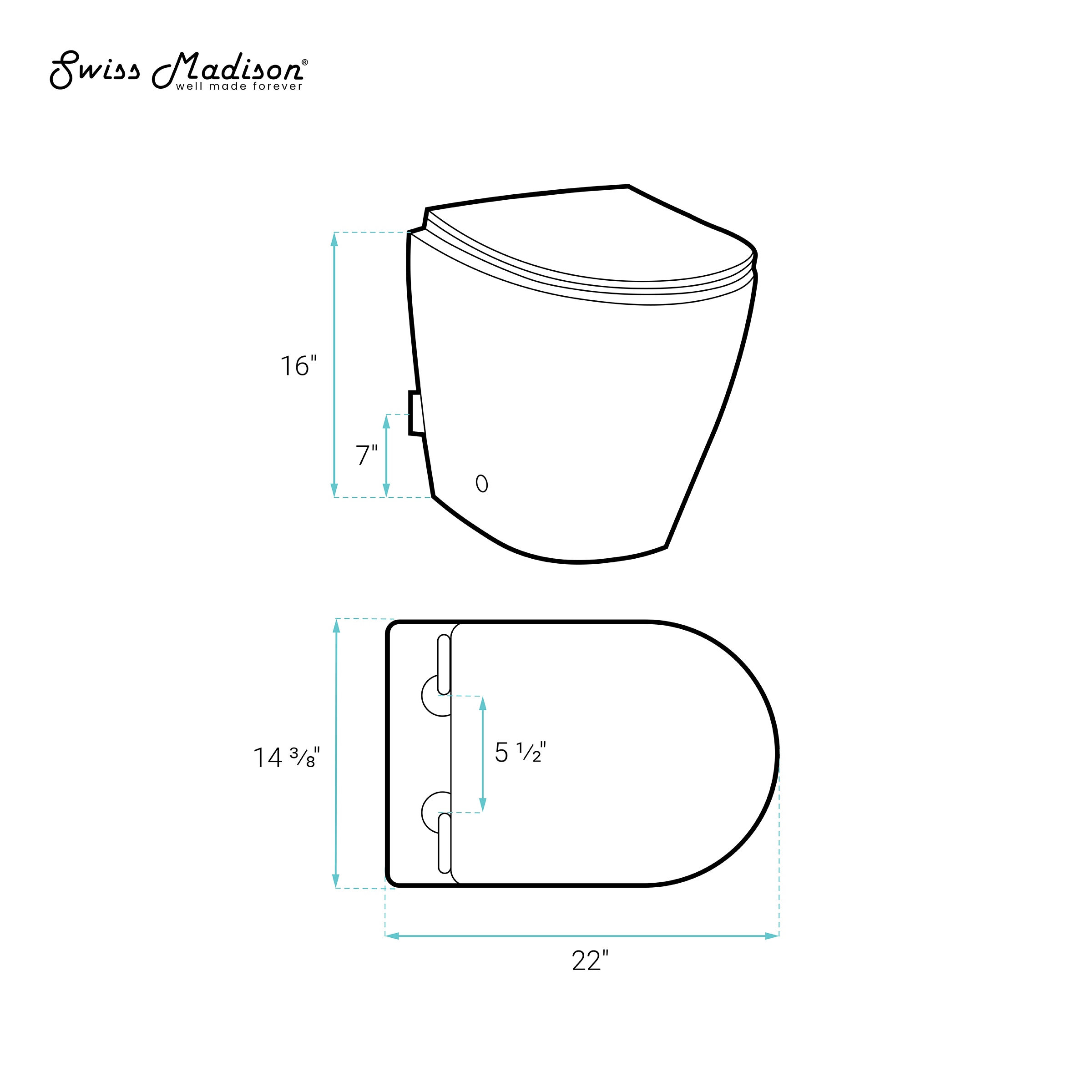 Taza para inodoro Swiss Madison Angers en negro mate con altura estándar alargada de 7 pulgadas de separación bruta SM-25-WTANG04BK