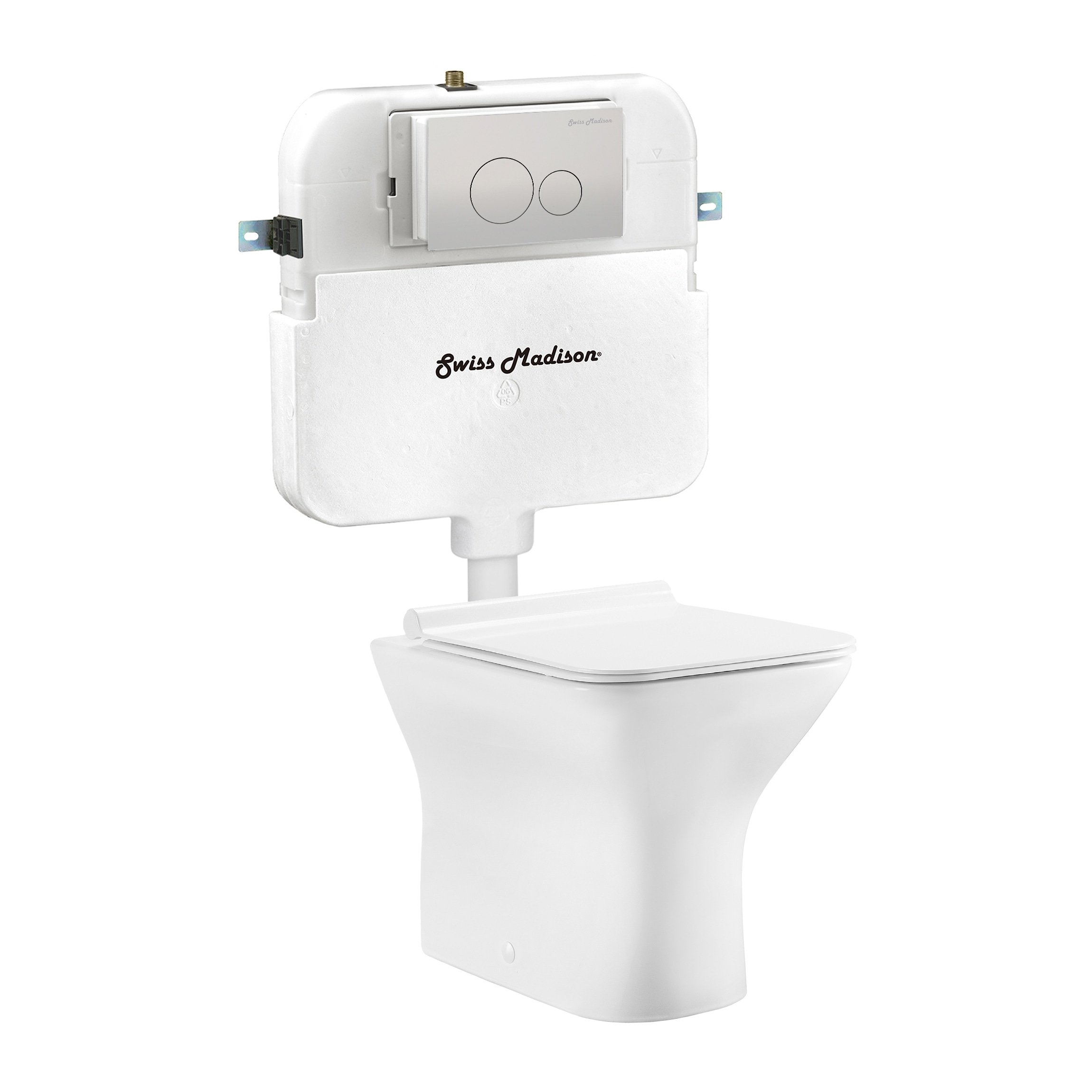Taza de baño cuadrada de altura estándar en color blanco brillante Swiss Madison Charme 7 pulgadas de saliente SM-25-BFCHR05WH