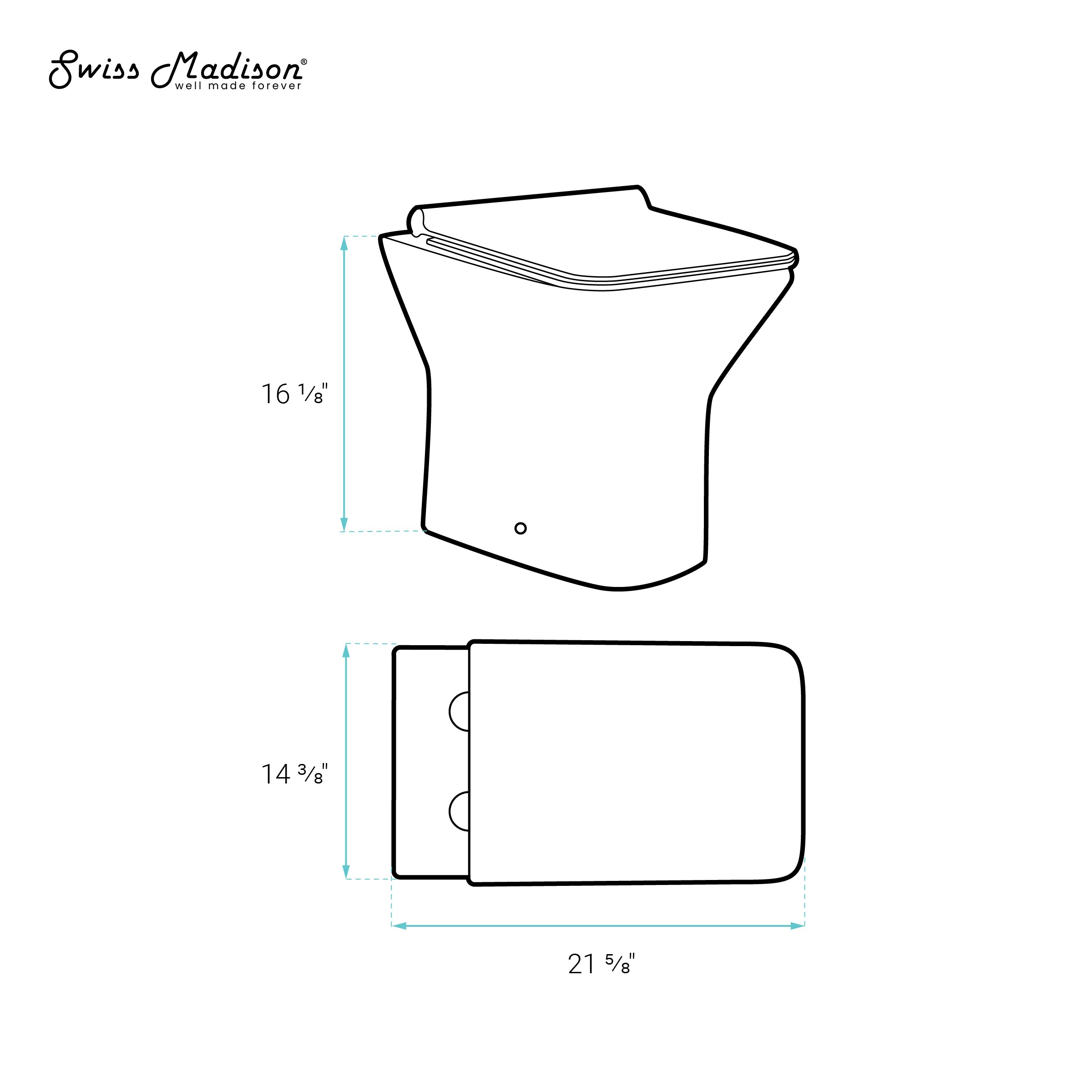 Taza de baño cuadrada de altura estándar en color blanco brillante Swiss Madison Charme 7 pulgadas de saliente SM-25-BFCHR05WH