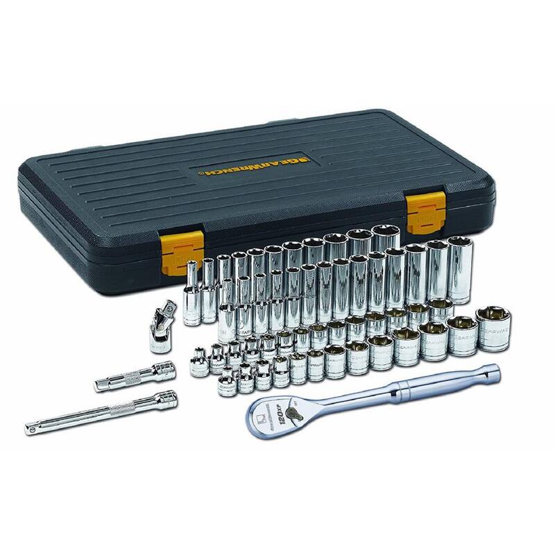 Juego de herramientas mecánicas GEARWRENCH 120XP de 3/8 pulgadas, con trinquete y dados estándar y profundos de 6 puntos SAE/métricos (56 piezas) - 80550P