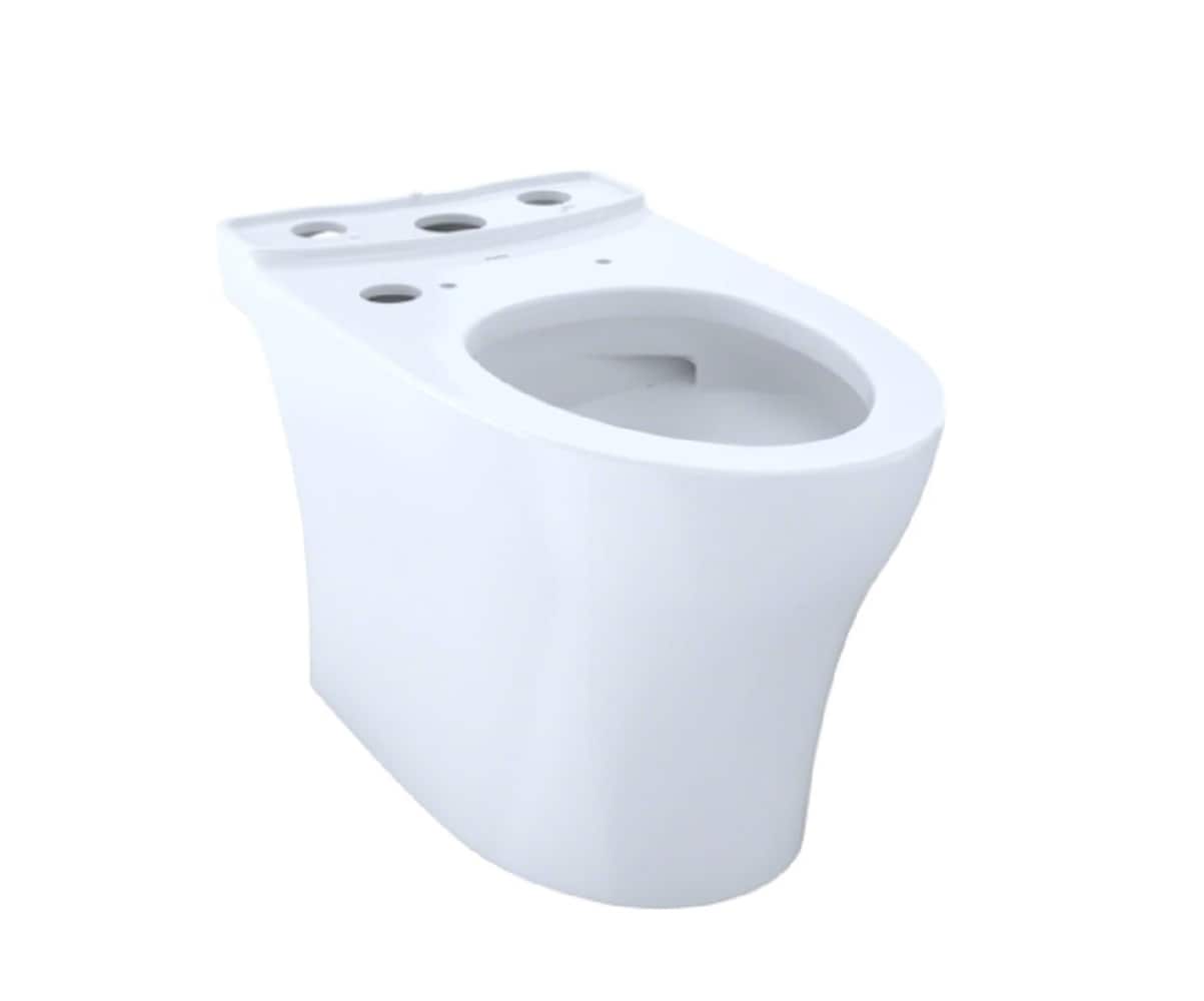 Taza de baño alargada en color blanco de algodón TOTO Aquia altura estándar con desagüe de 12 pulgadas.