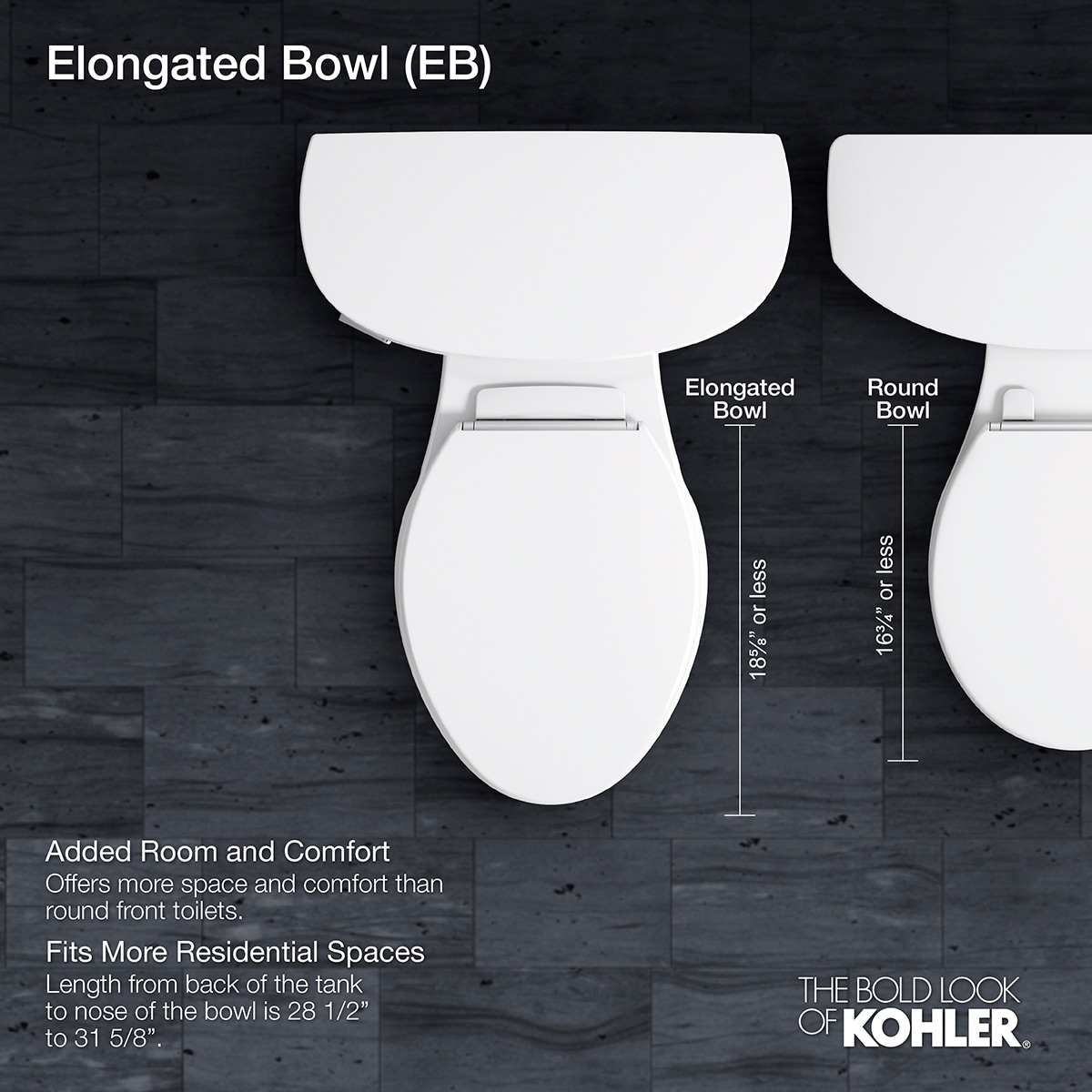 Taza de baño alargada blanca de altura estándar KOHLER Highline con descarga de 12 pulgadas