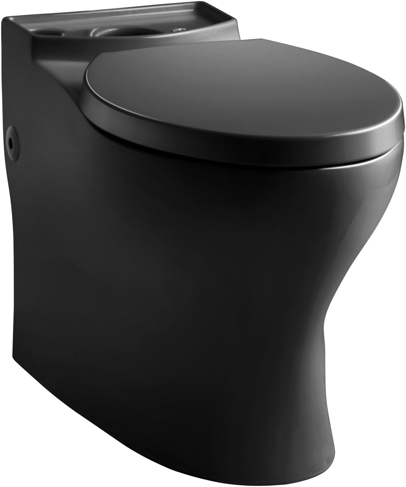 Taza de baño alargada de altura de silla en negro Persuade de KOHLER con descarga de 12 pulgadas.