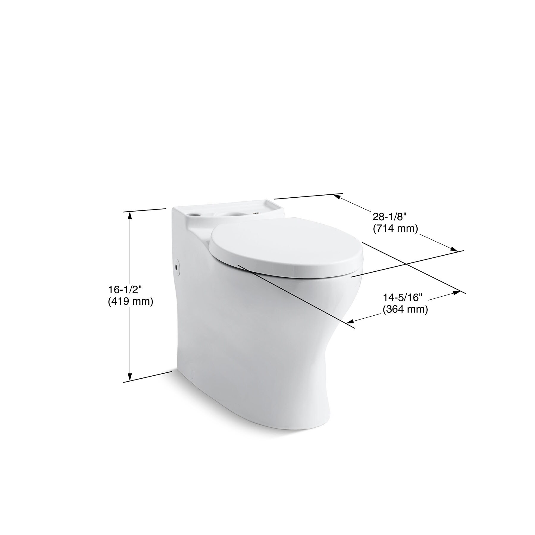 Taza de baño alargada de altura de silla blanca Persuade de KOHLER con descarga de 12 pulgadas (K-4326-0)