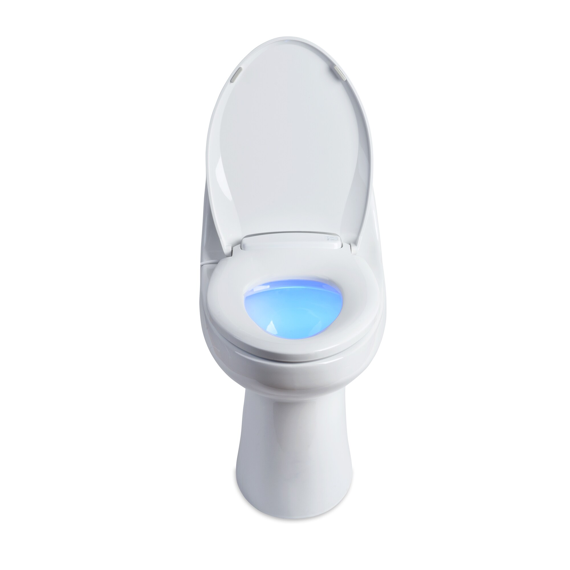 Asiento de baño redondo de plástico blanco con cierre suave y calentador Brondell LumaWarm L60-RW