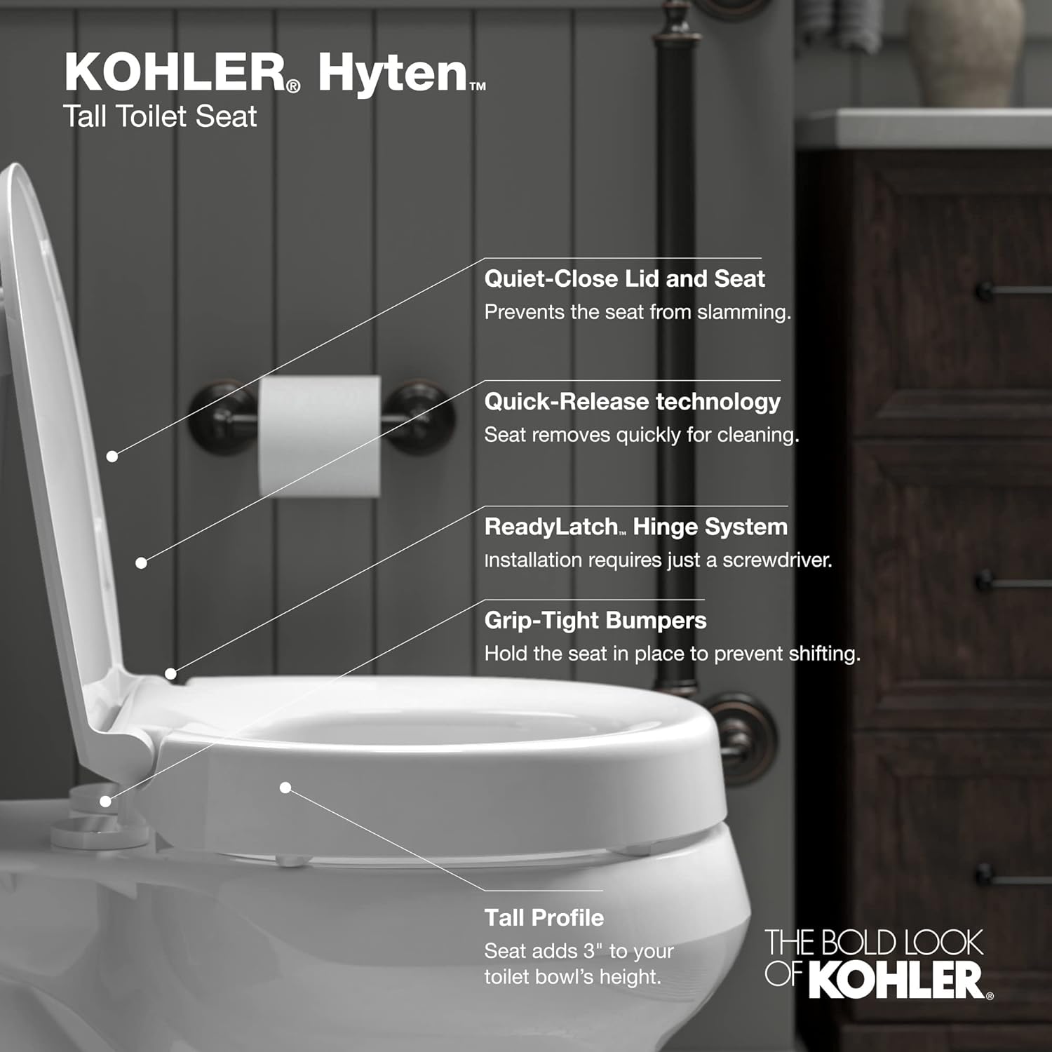 Asiento de Inodoro Redondo con Cierre Suave en Color Crema de Plástico KOHLER 25876-96