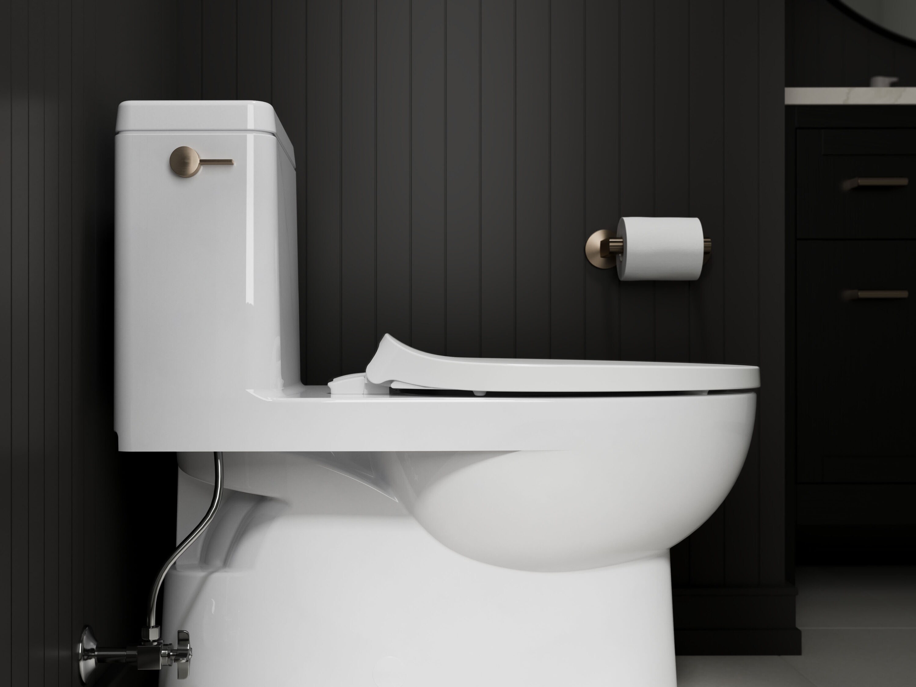 Asiento de inodoro alargado blanco con cierre suave Drift Tab de plástico KOHLER 29030-A-0