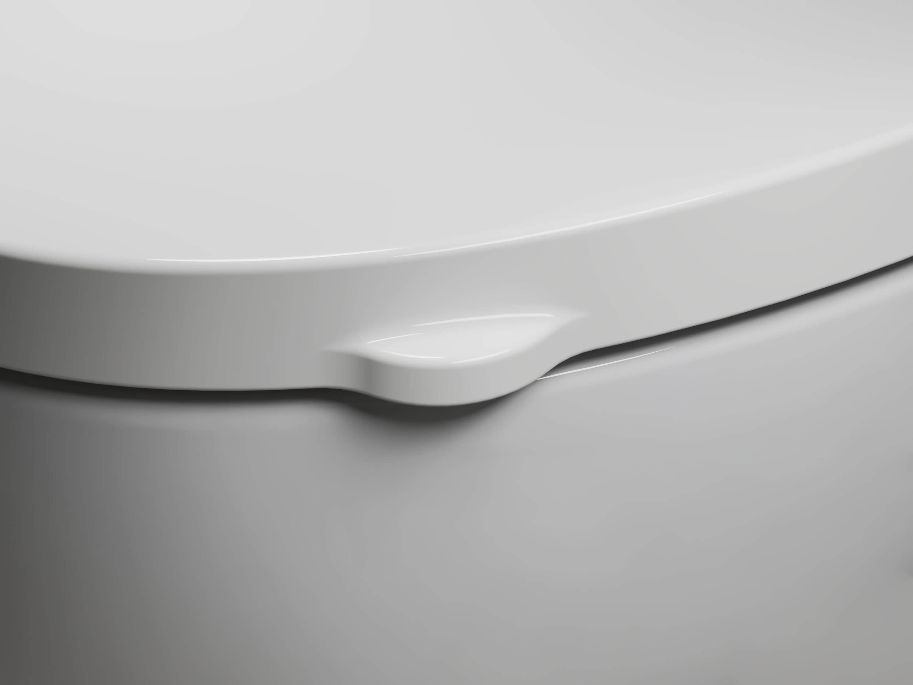 Asiento de inodoro alargado blanco con cierre suave Drift Tab de plástico KOHLER 29030-A-0