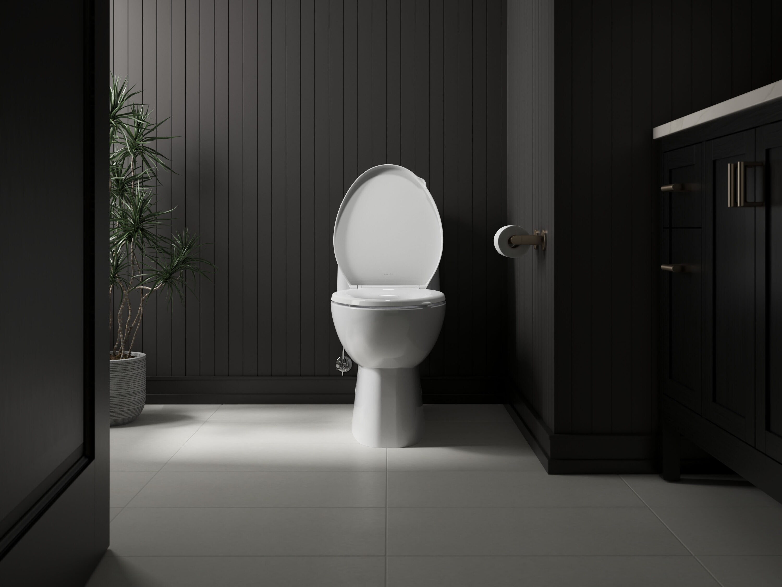 Asiento de inodoro alargado blanco con cierre suave Drift Tab de plástico KOHLER 29030-A-0
