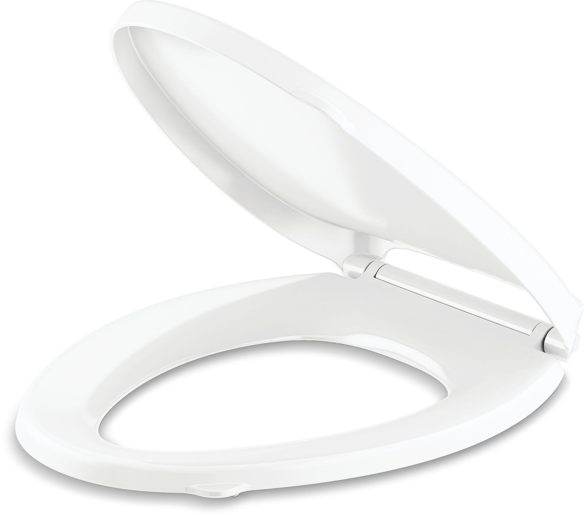 Asiento de inodoro alargado blanco con cierre suave Drift Tab de plástico KOHLER 29030-A-0