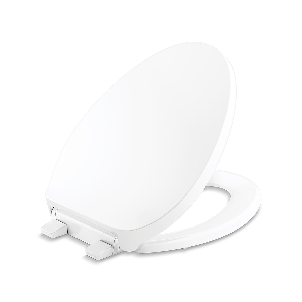 Asiento de inodoro alargado blanco con cierre suave Drift Tab de plástico KOHLER 29030-A-0