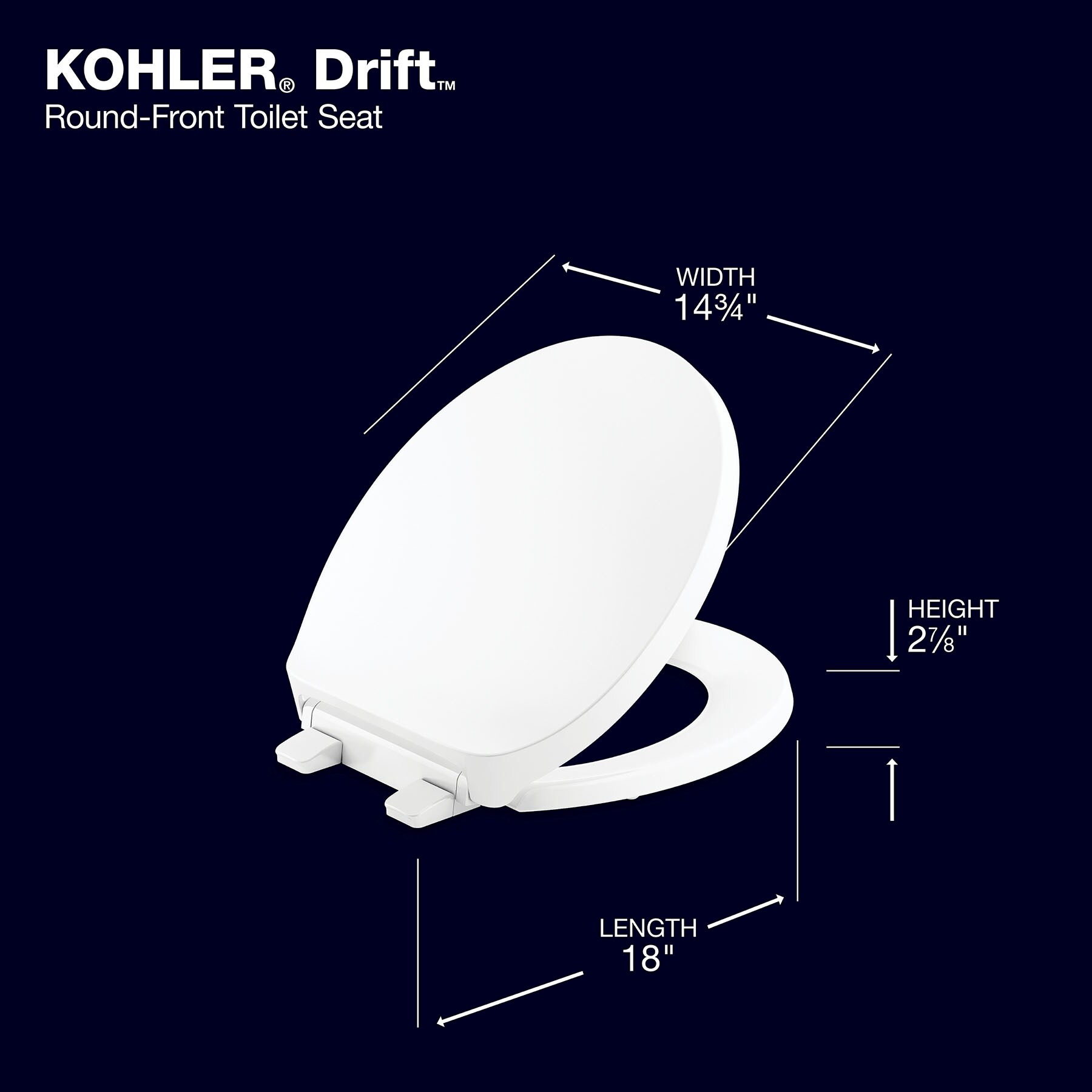 Asiento de Inodoro Redondo Blanco con Cierre Suave Drift Tab de Plástico KOHLER 29031-A-0