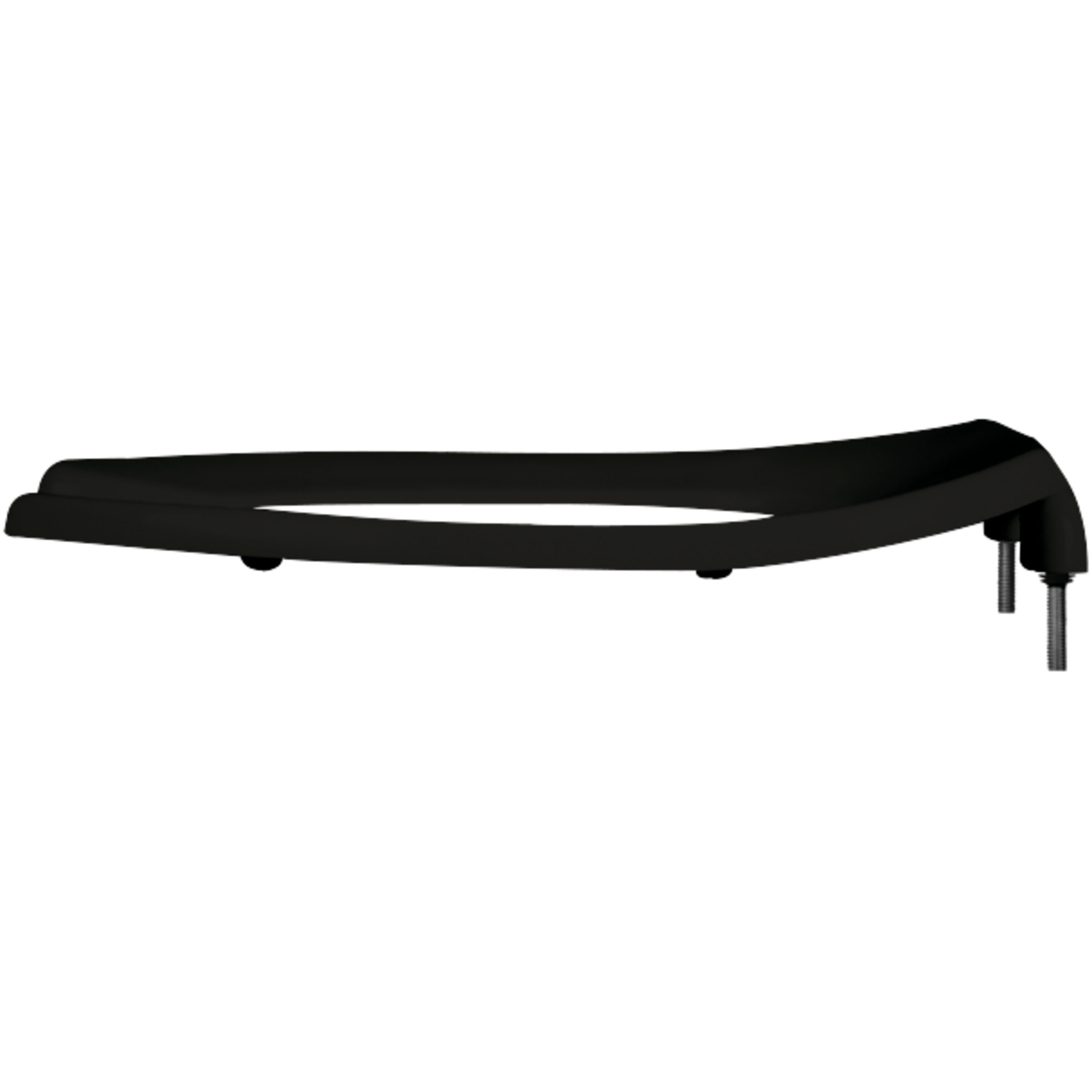 Asiento de baño alargado de plástico comercial negro de Bemis que nunca se afloja de la marca Never Loosens