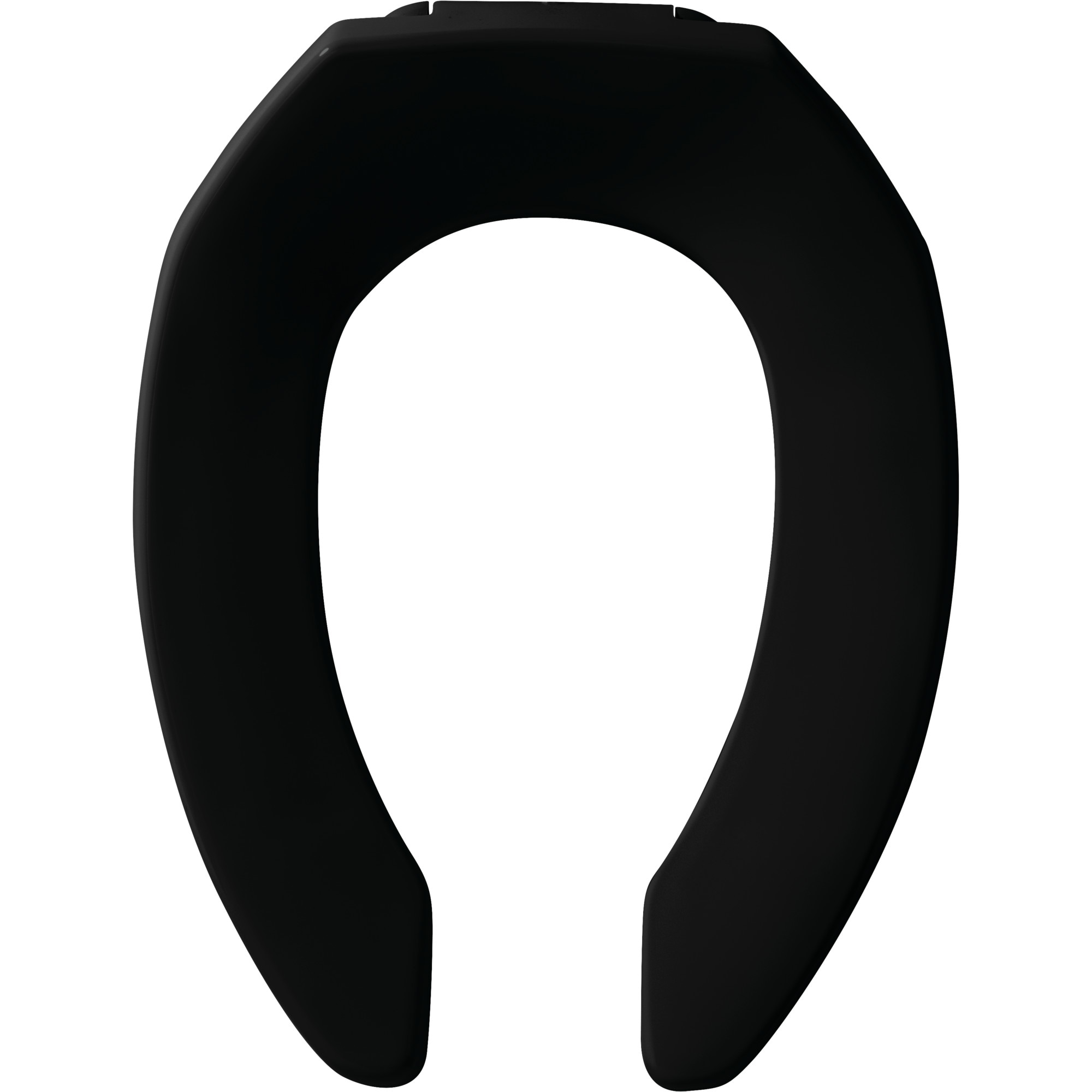 Asiento de baño alargado de plástico comercial negro de Bemis que nunca se afloja de la marca Never Loosens