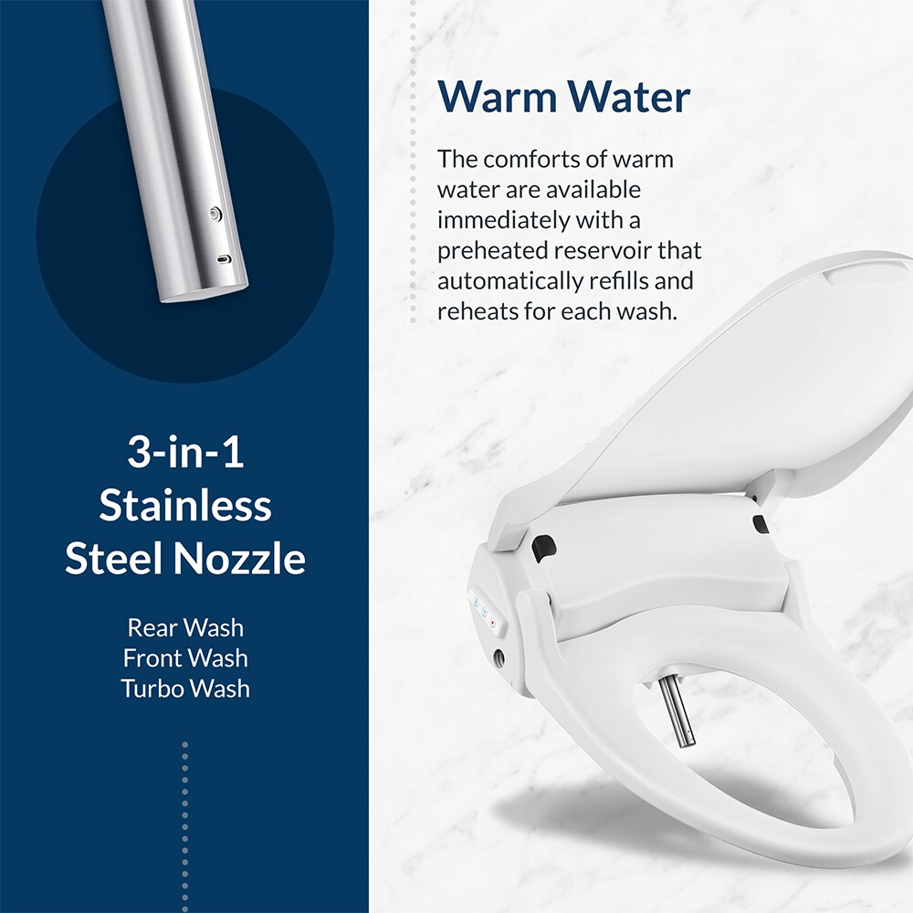 Asiento de Bidet Redondo de Plástico Blanco con Cierre Suave y Calentador - Bio Bidet Slim Two
